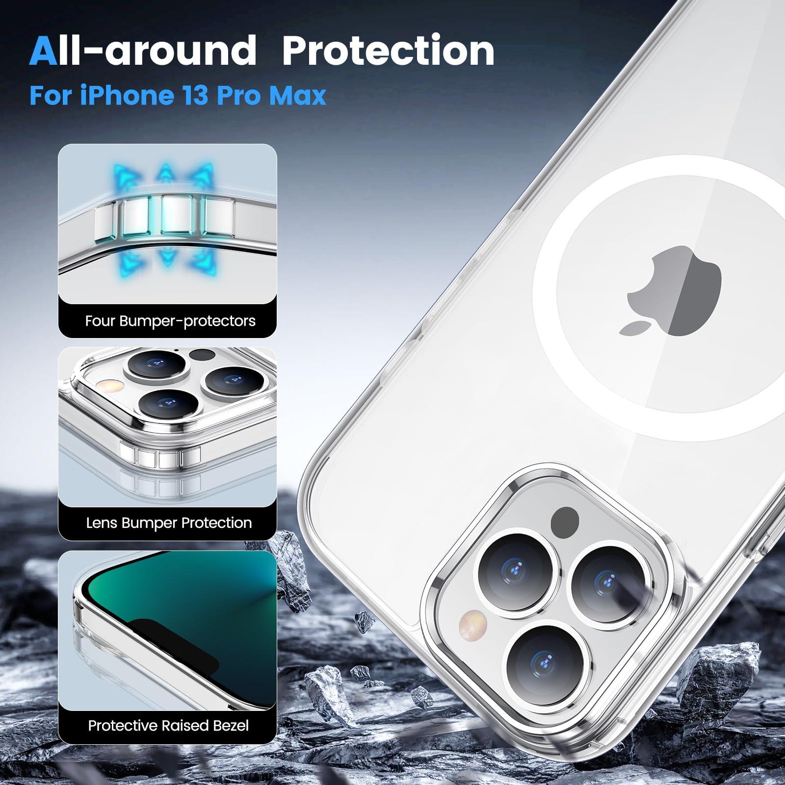 Temdan for iPhone 13 Pro Max Case Clear, [Compatible with Magsafe][Anti-Yellowing][Military-Grade Protection] Shockproof Slim Magnetic Phone Case for iPhone 13 Pro Max, Transparent - Image 4