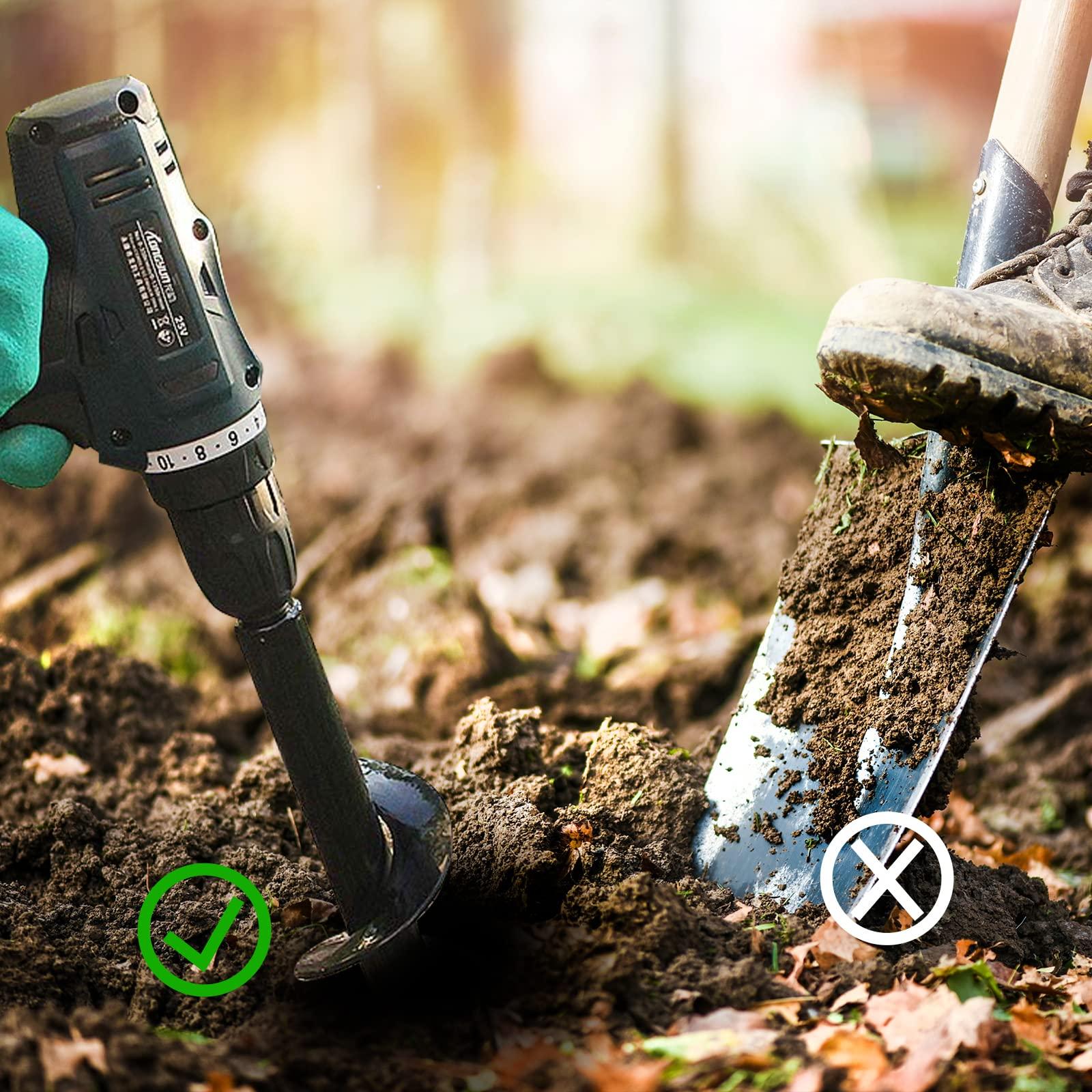Twinkle Star 2 Pack Garden Auger Spiral Drill Bit Set, 1.6 x 9 Inch & 3 x 12 Inch with Garden Gloves, Plant Bulb Auger Fits for 3/8 Inch Dill for Bedding Plants and Digging Weeds Roots - Image 3