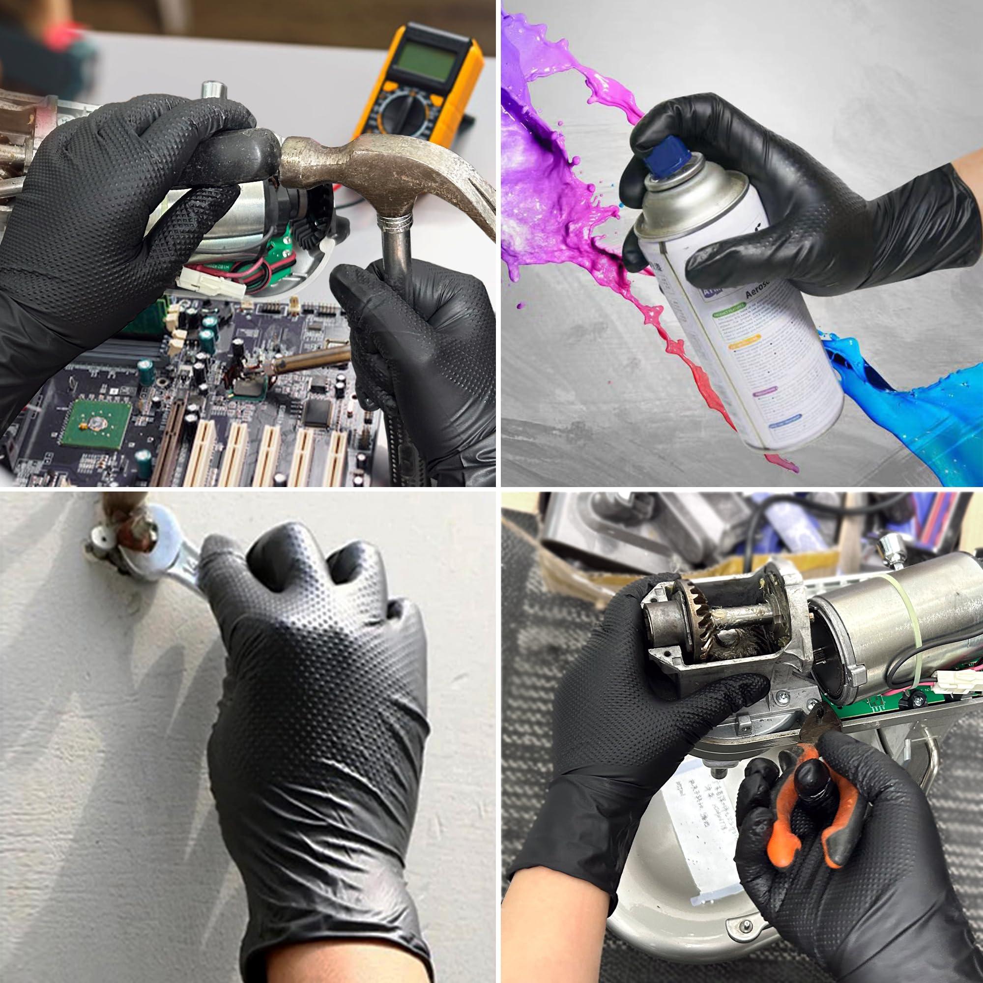 TitanFlex Thor Grip Heavy Duty Black Industrial Nitrile Gloves with Raised Diamond Texture, 8-mil, Latex Free - Image 6