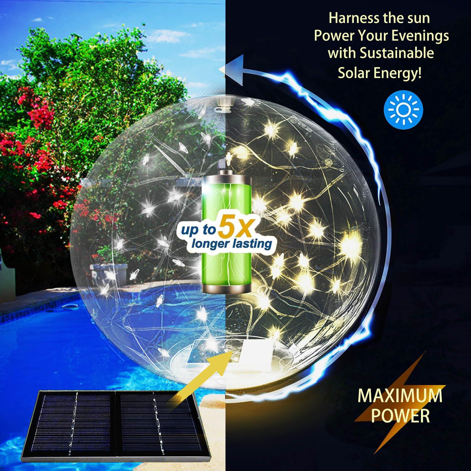 Solar Powered Floating Pool Lights - 14" Inflatable Waterproof Floating Light UP Pool Glow Balls, 3000K Warm-White Led Pool Lights That Float for Party Decorations, Outdoor Patio Detor (2 Pack) - Image 6