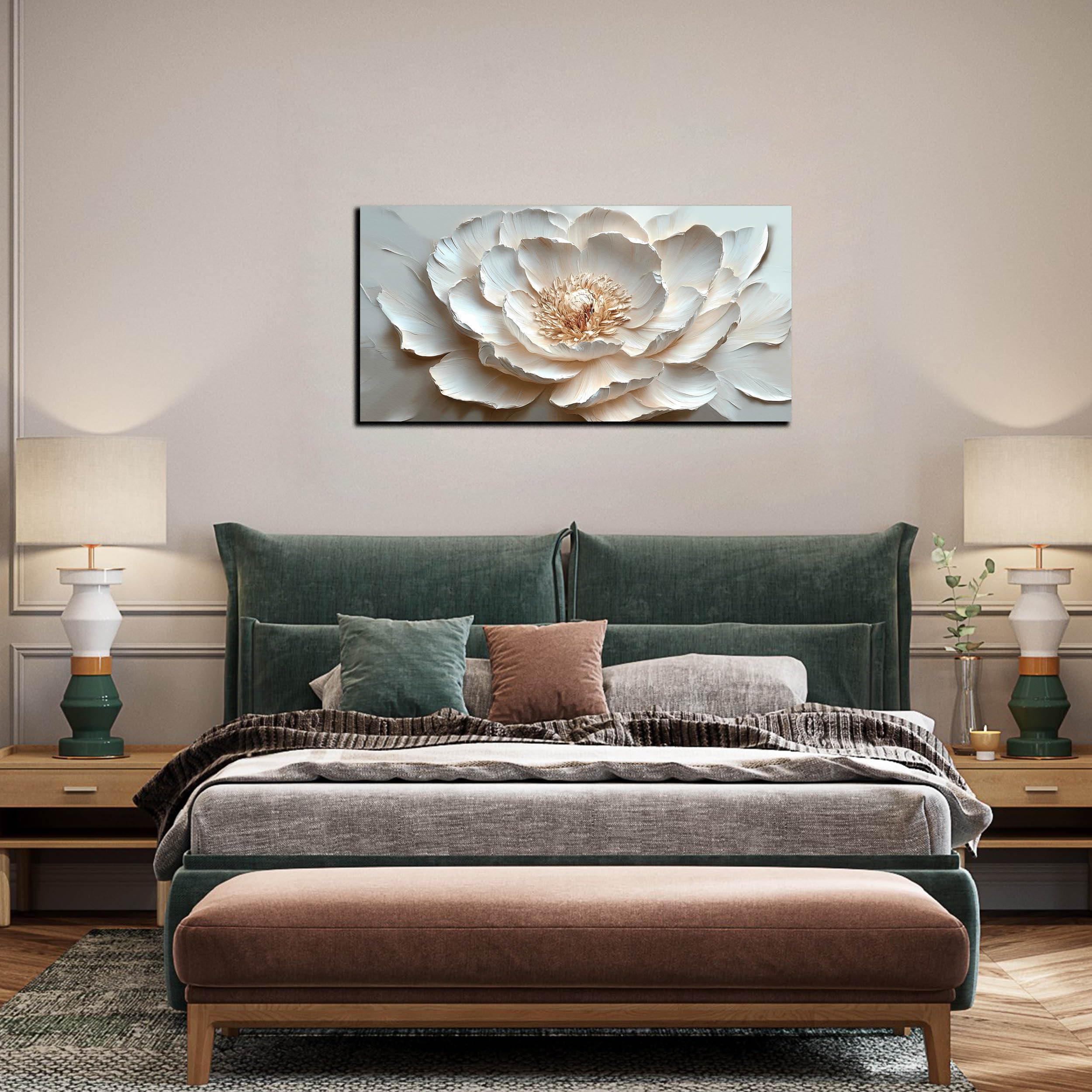 Flower Art Wall Decor for Living Room - White Canvas Wall Art for Office - Modern Wall Decor for Bedroom Women Size 20" x 40" - Image 3