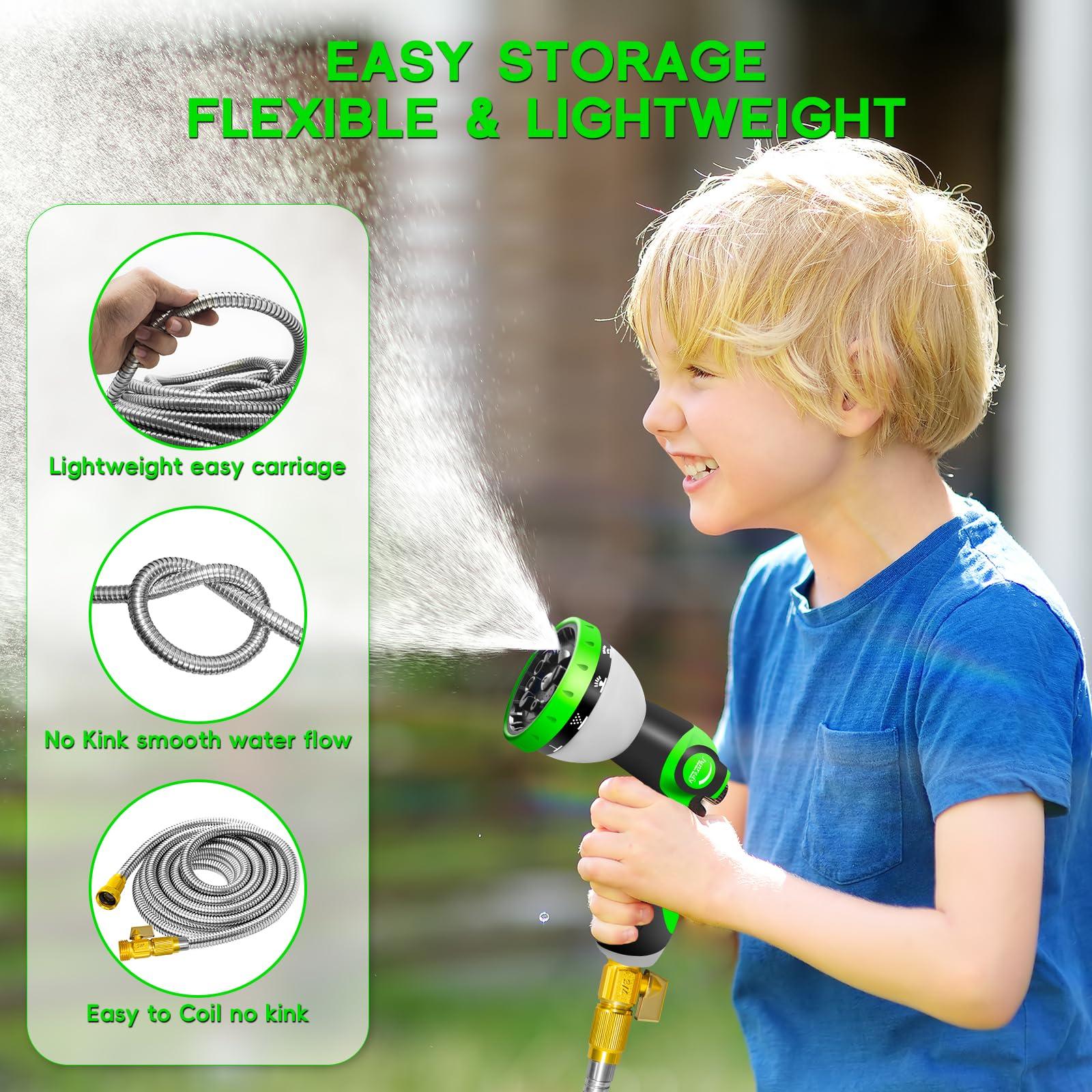 Junredy 50FT Stainless Steel Garden Hose, Heavy Duty Flexible Metal Water Hose with 10-Function Nozzle, Lightweight & No-Kink Garden Hose, Durable Solid Fittings for Lawn, Car, RV, Outdoor Watering - Image 3