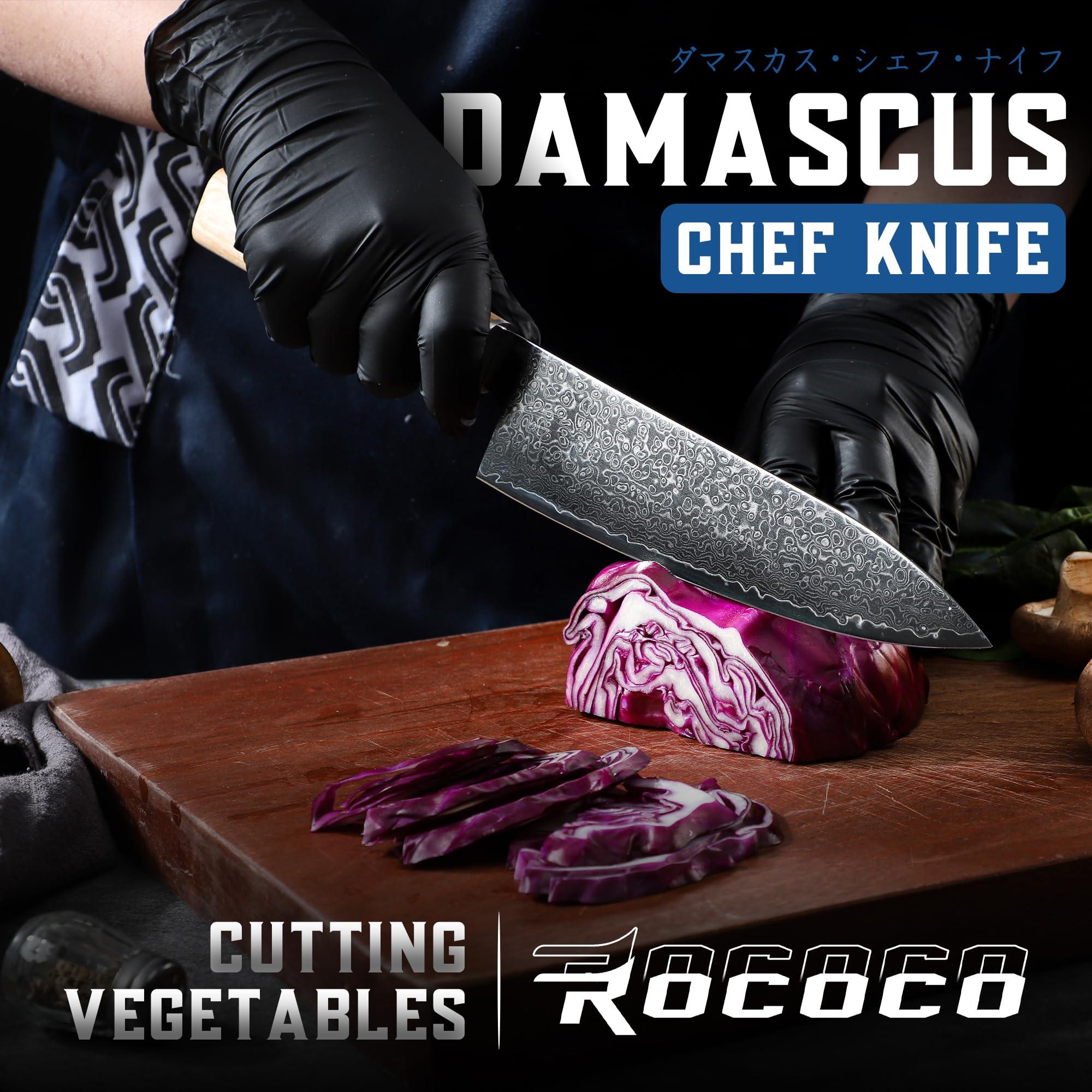 ROCOCO Damascus Chef Knife Set - Japanese Nakiri Utility Paring Knives Sharp Gyuto Meat Cleaver for Home Kitchen Gift Idea - Image 6