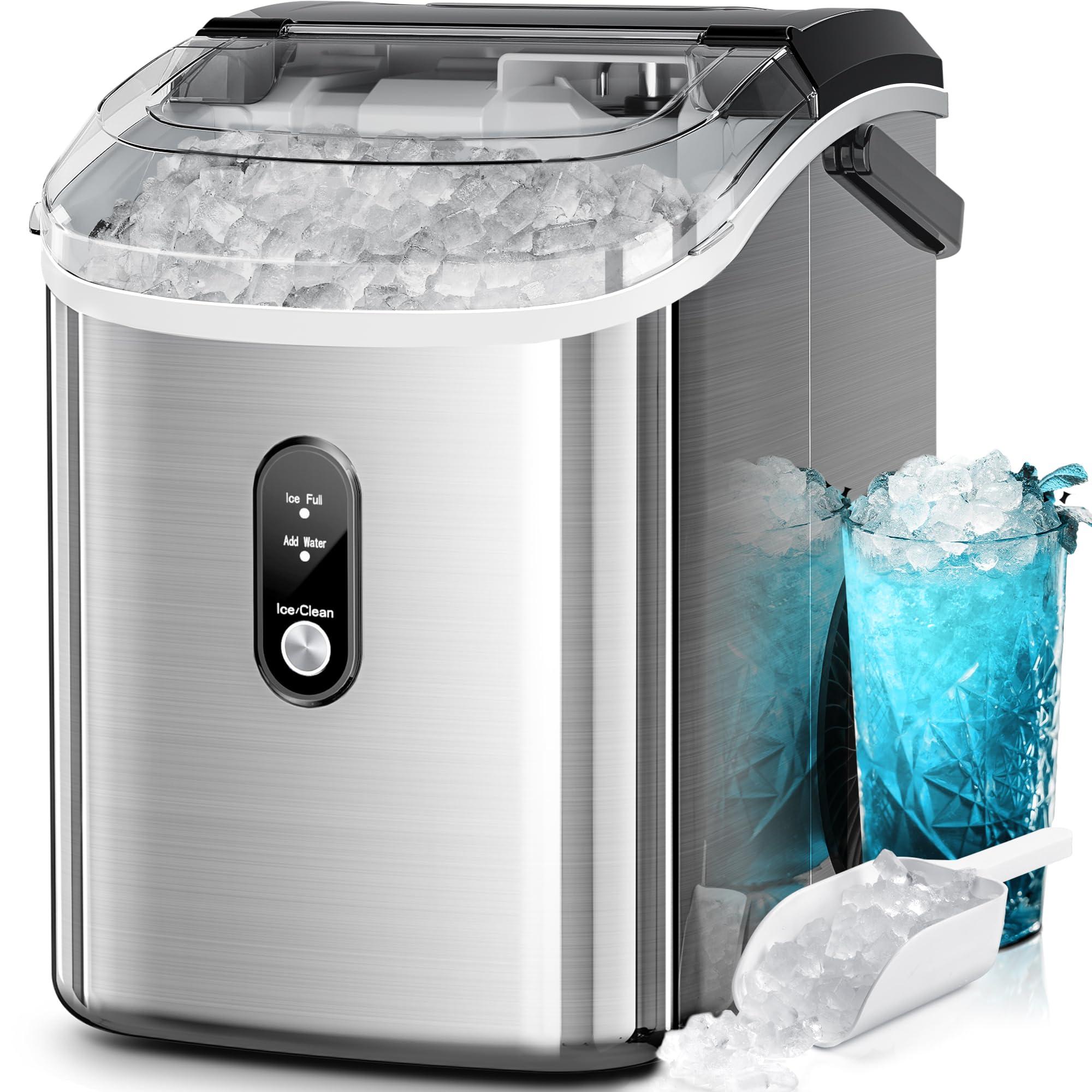 Kismile Nugget Ice Makers Countertop,35Lbs/24H Portable Ice Machine with Self-Cleaning Function,One-Click Operation for Home/Office(Silver)