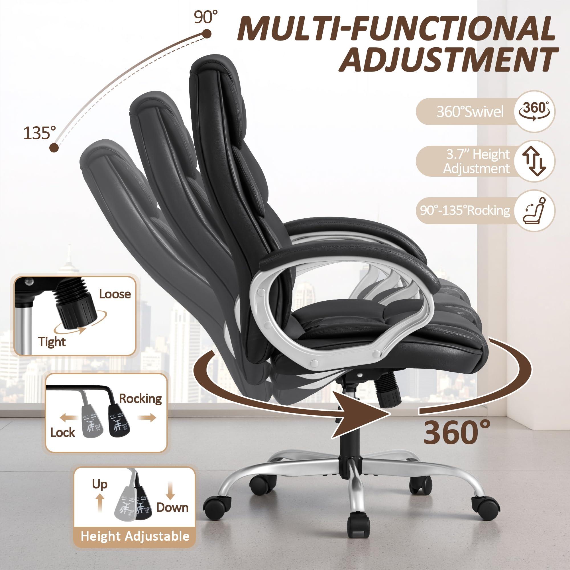 Homall Office Chair High Back Computer Desk Chair, PU Leather Adjustable Height Modern Executive Swivel Task Chair with Padded Armrests and Lumbar Support (Black) - Image 4