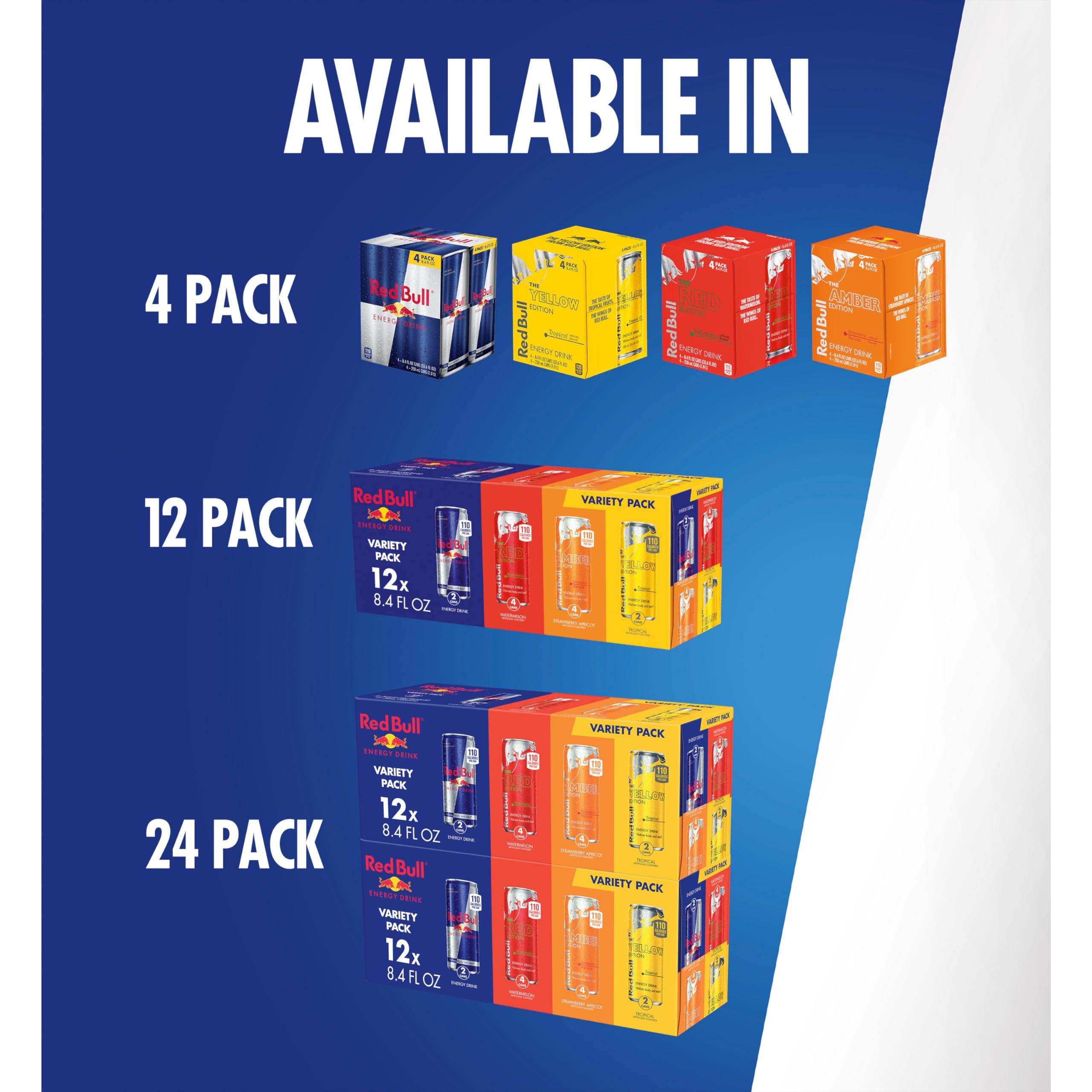 Red Bull Energy Drink Variety Pack, Red, Yellow & Amber, with 80mg Caffeine plus Taurine & B Vitamins, 8.4 Fl Oz, Pack of 24 Cans - Image 9