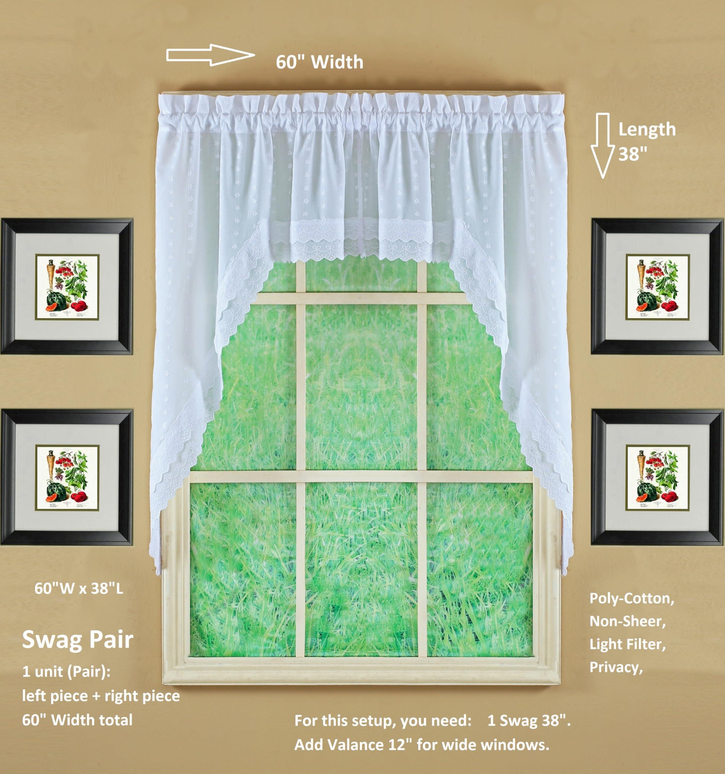 Today's Curtain, Ribbon Eyelet Swag 38", White, 60" W x 38" L - Image 2