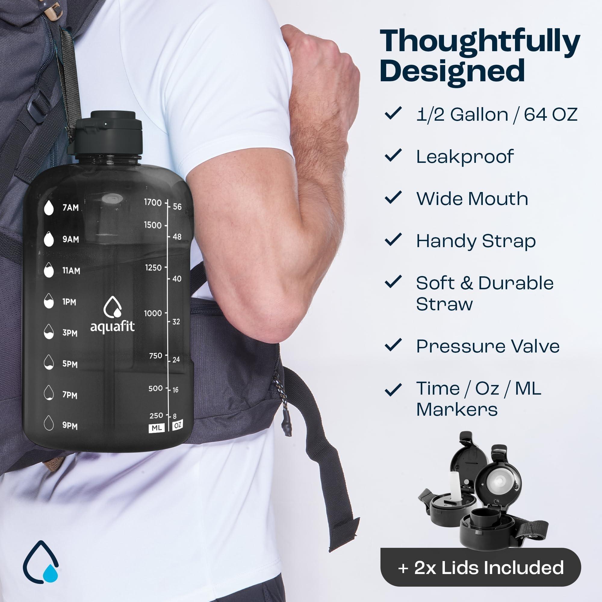 AQUAFIT 64 oz Water Bottle with Time Marker - Straw & Chug Lid - BPA Free Half Gallon Water Bottle, Big Water Bottle with Straw, Gym Water Bottle with Handle, Gallon Water Jug (Gray, 64 Ounces) - Image 6