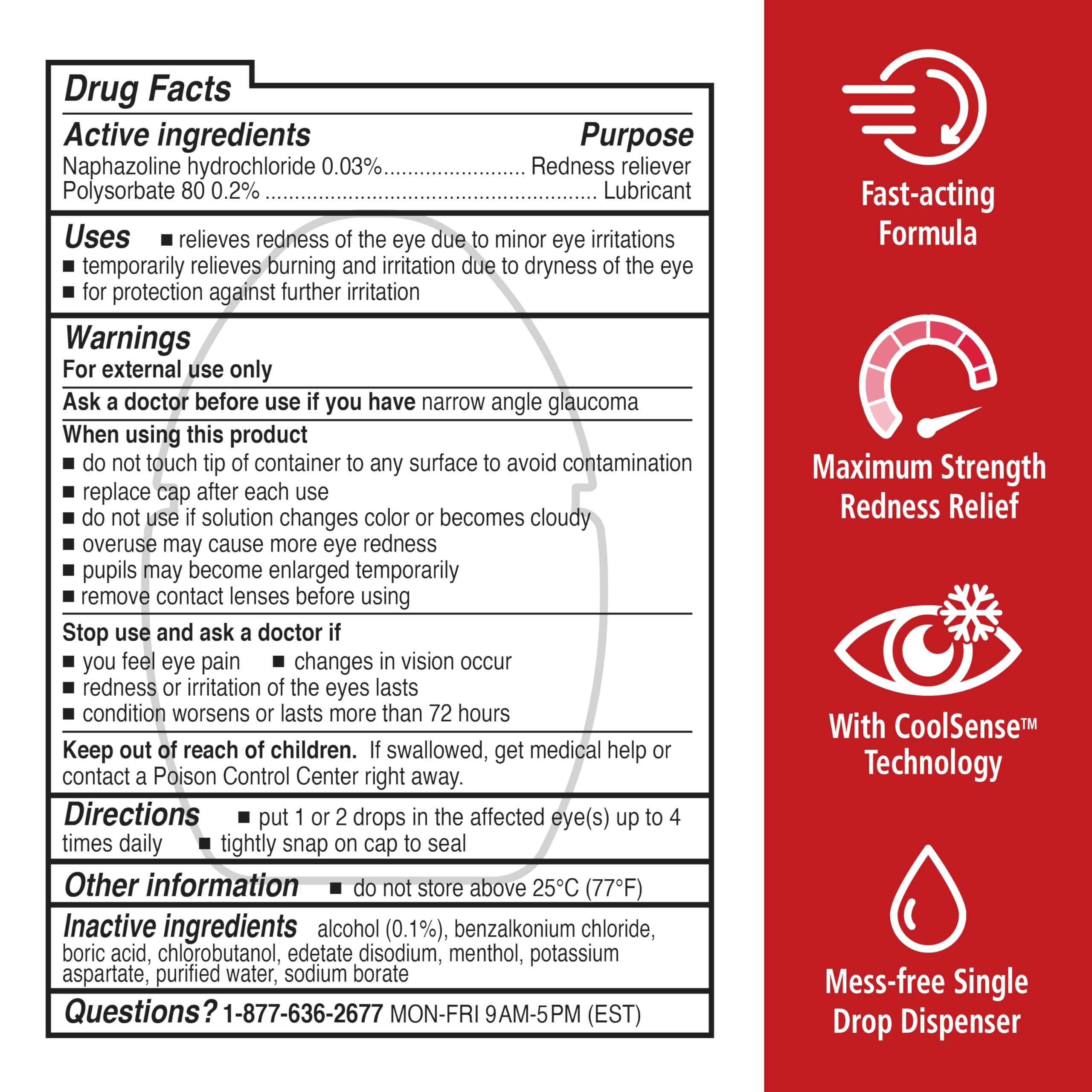Rohto Max Strength Redness Reliever, Lubricant Eye Drops, Fast, Cooling Relief for Red, Dry, Itchy Eyes,Redness and Dry Eye Symptom Relief, Refreshing Eye Drops, 0.4 fl oz (3 Pack) - Image 7