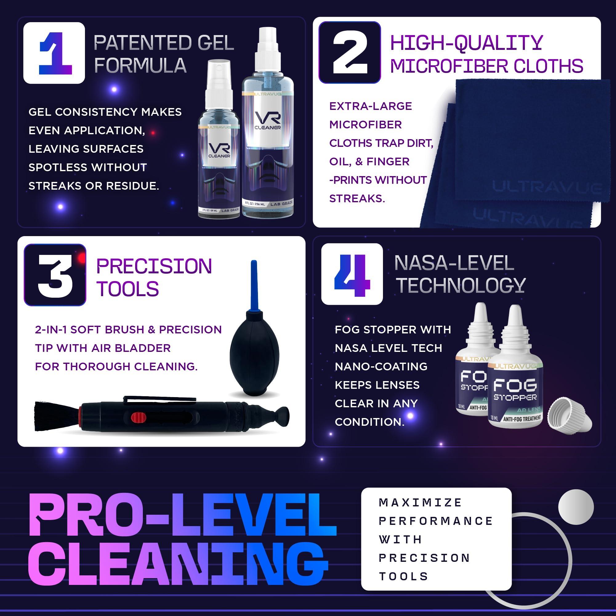 UltraVue VR Cleaning Kit and Anti-Fog Treatment - Includes VR Cleaner Gel Sprays, Microfiber Cloths, Anti Fog Drop Treatments, Brush and Air Bladder with Precision Nozzle - Image 4