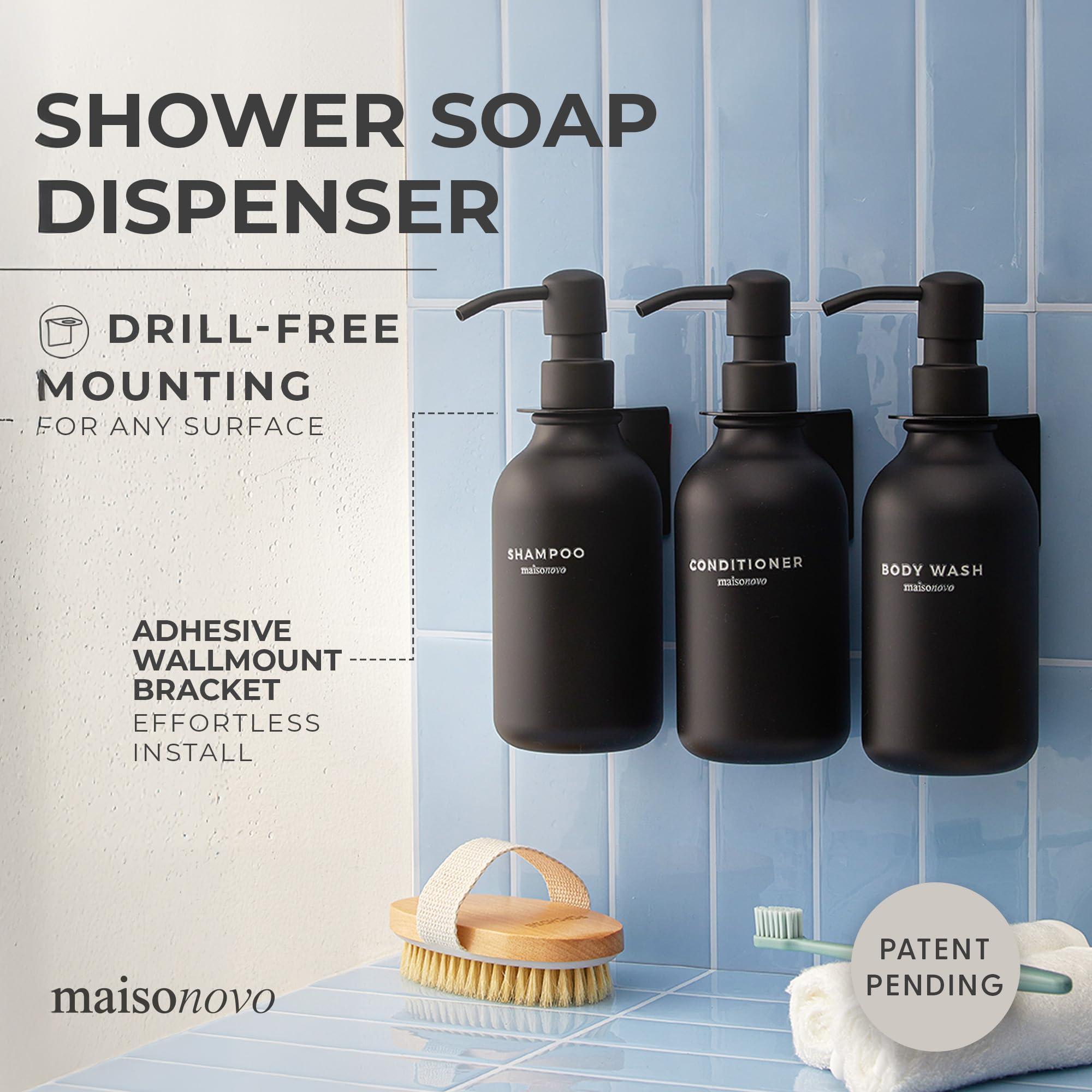 MaisoNovo Shampoo and Conditioner Dispenser - Shower Soap Dispenser Wall Mounted - 16.9 fl oz Set of 3 Black Plastic Bottles Black Pump - Shampoo Dispenser, Shower Dispenser - Image 2