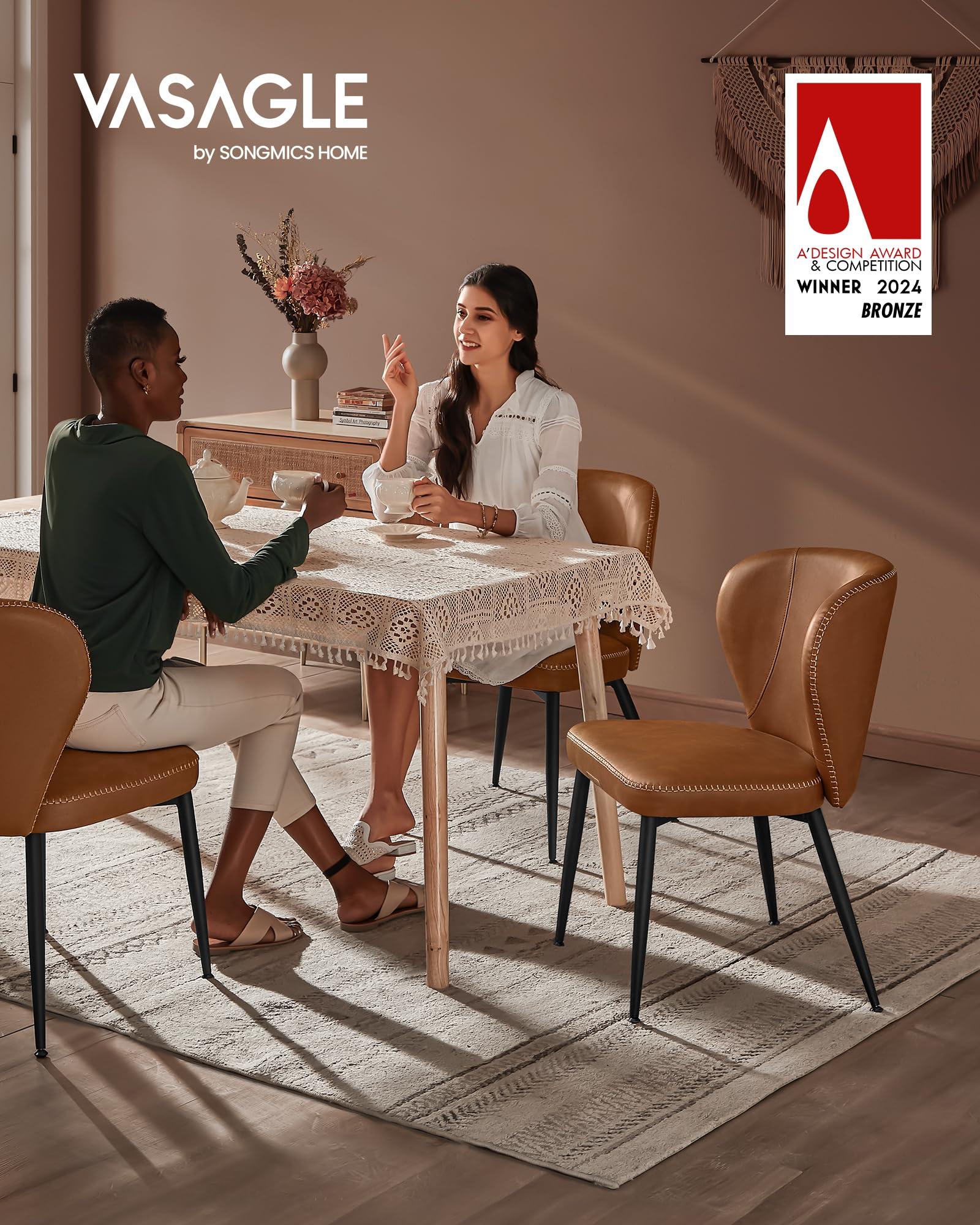 VASAGLE EKHO Collection - Dining Chairs Set of 2, Upholstered Kitchen Chairs, Comfortable Seat, Synthetic Leather with Stitching, Mid-Century Modern, Easy Assembly, Living Room Lounge, Caramel Brown - Image 3