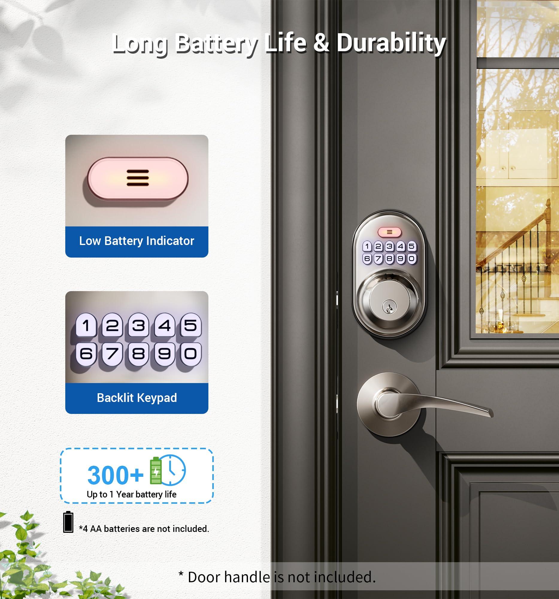 Veise Keyless Entry Door Lock, Electronic Keypad Deadbolt, Keyed Entry, Auto Lock, Anti-Peeking Password, Back Lit & Easy Installation Design, Satin Nickel - Image 5