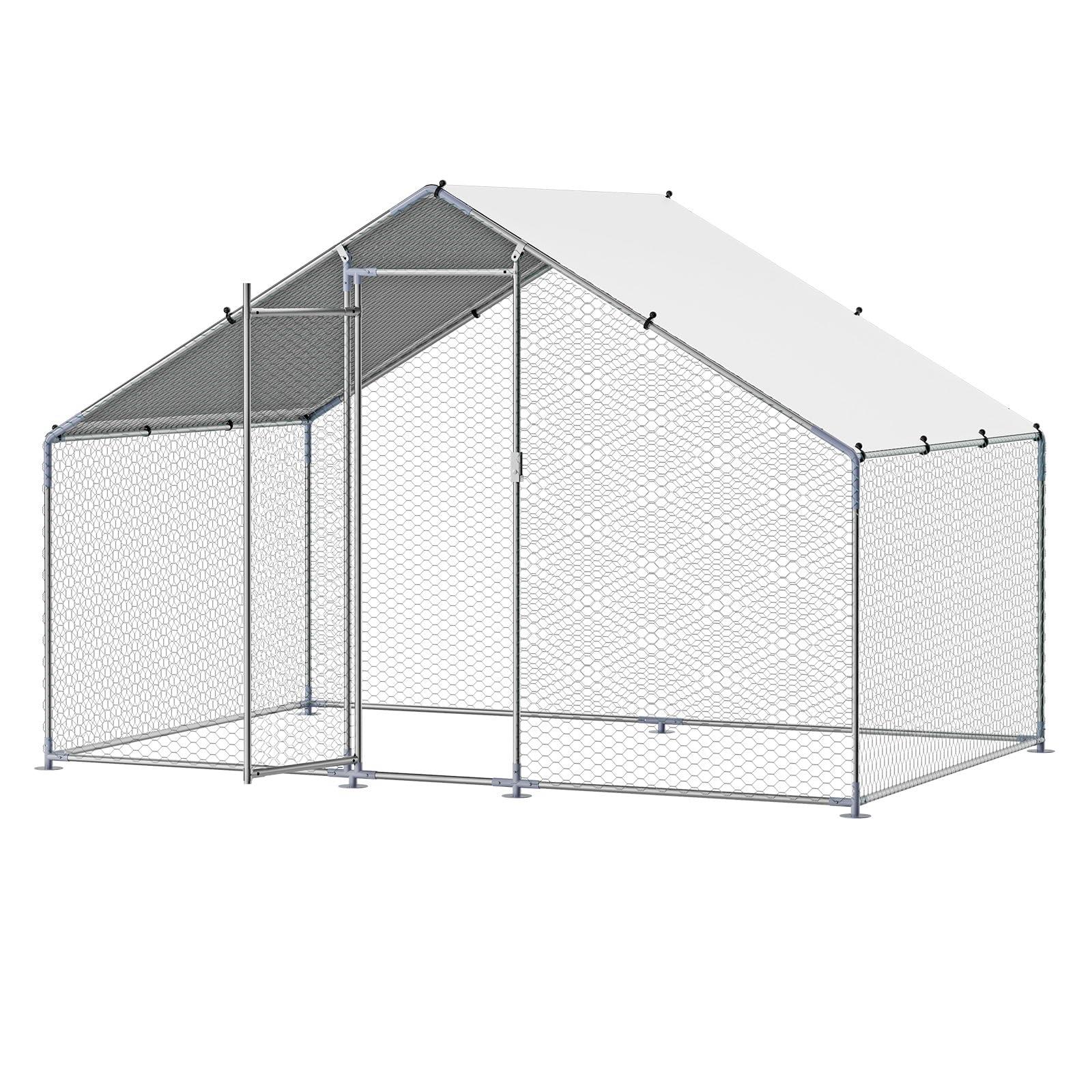 VEVOR Large Metal Chicken Coop with Run, Walkin Chicken Coop for Yard with Waterproof Cover, 6.5 x 9.8 x 6.5 ft, Spire Roof Large Poultry Cage for Hen House, Duck Coop and Rabbit Run - Image 11