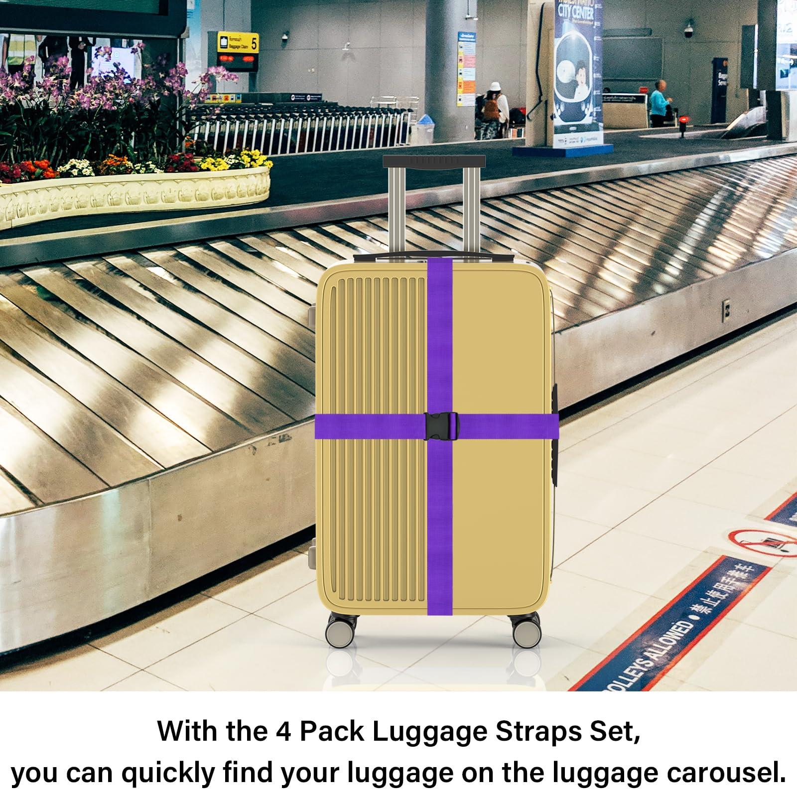 Luggage Straps for Suitcases Travel Belt Suitcase Strap, Heavy Duty with Quick-Release Buckle Suitcase Safe Belt with Name Card, Bright Color Adjustable Luggage Belts, TSA Approved, 4 Pack, Purple - Image 5