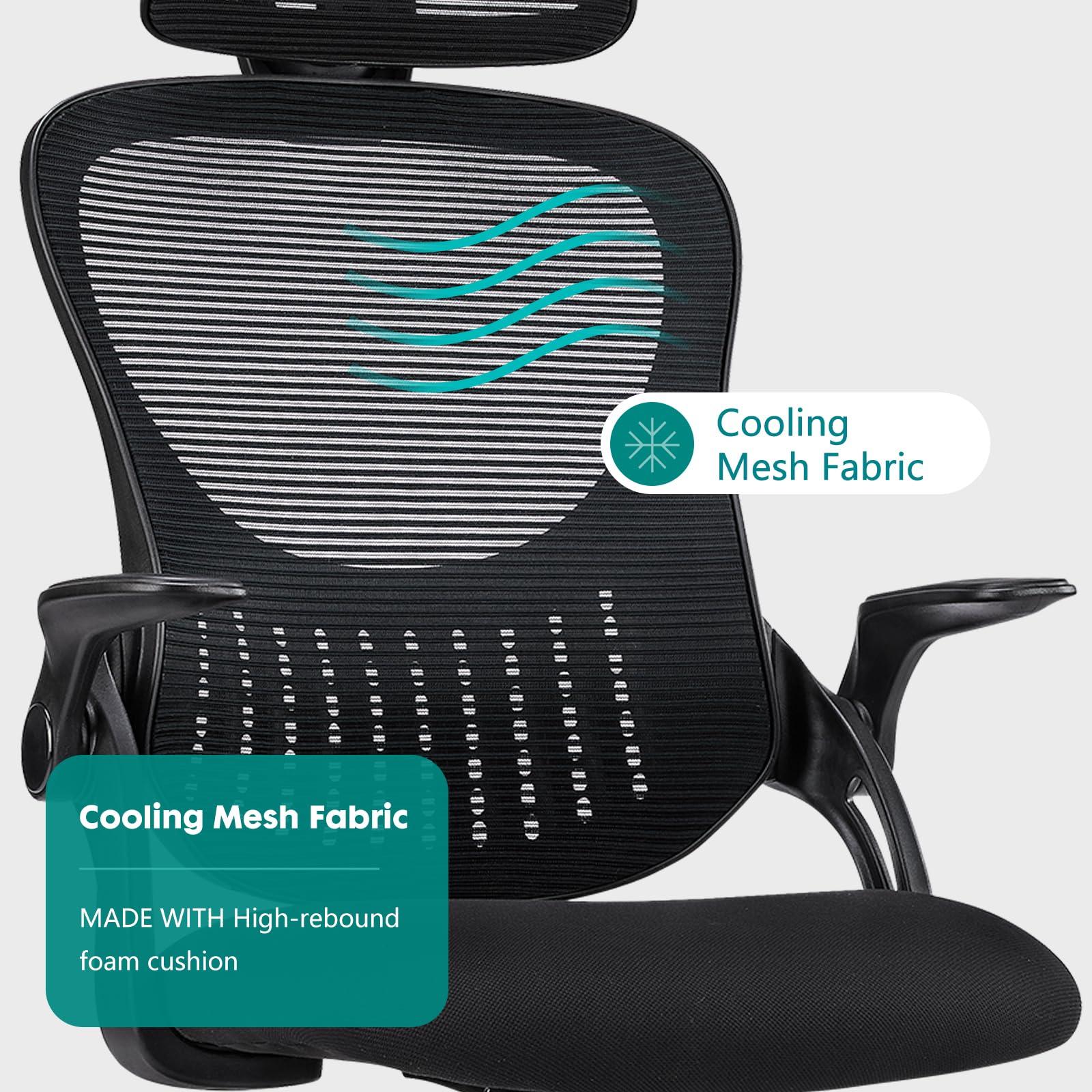 SMUG Home Office Desk Chair, Ergonomic Computer Managerial Executive Chairs High-Back Work Swivel Task Chairs with Wheels, Lumbar Support, Comfy Flip-up Armrest for Gaming, Study, Student, Black - Image 6