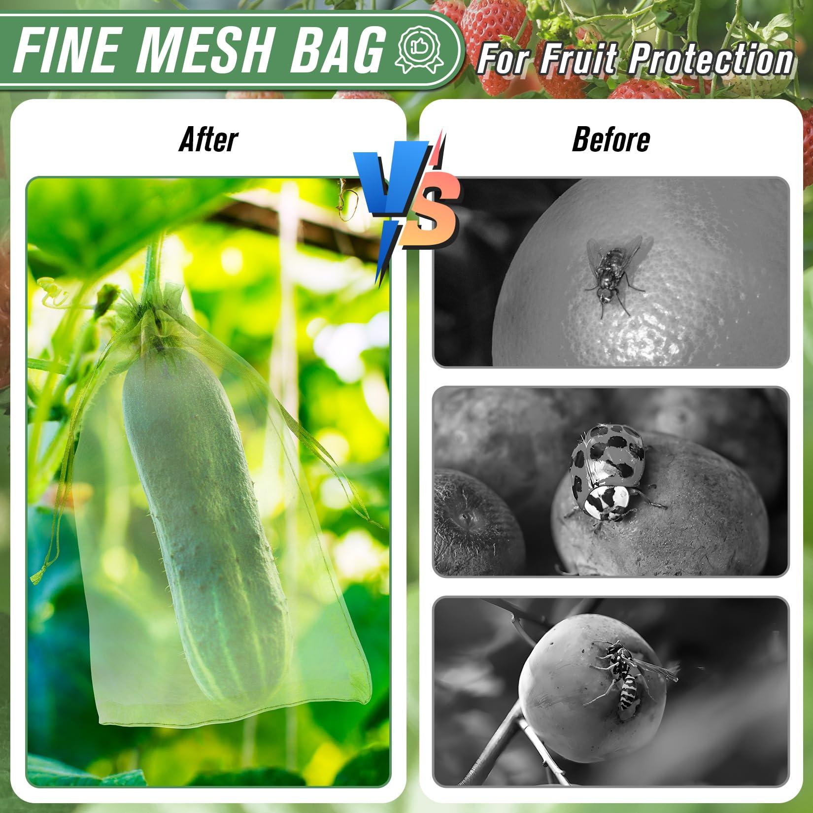 ANZNKU 100pcs 6x9 Inch Fruit Protection Bags, Fruit Bags for Fruit Trees, Green Mesh Cover Bag Garden Netting Pest Barrier for Tomato Mango Vegetables - Image 6