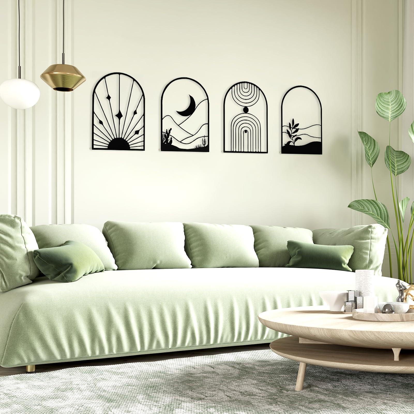 WOWSTAR 4 Pcs Black Large Metal Wall Art, 17x12 Inch Modern Minimalist Iron Wall Sculpture, 3D Textured Art Wall Décor for Living Room, Dining Room, Bedroom, Office - Image 2