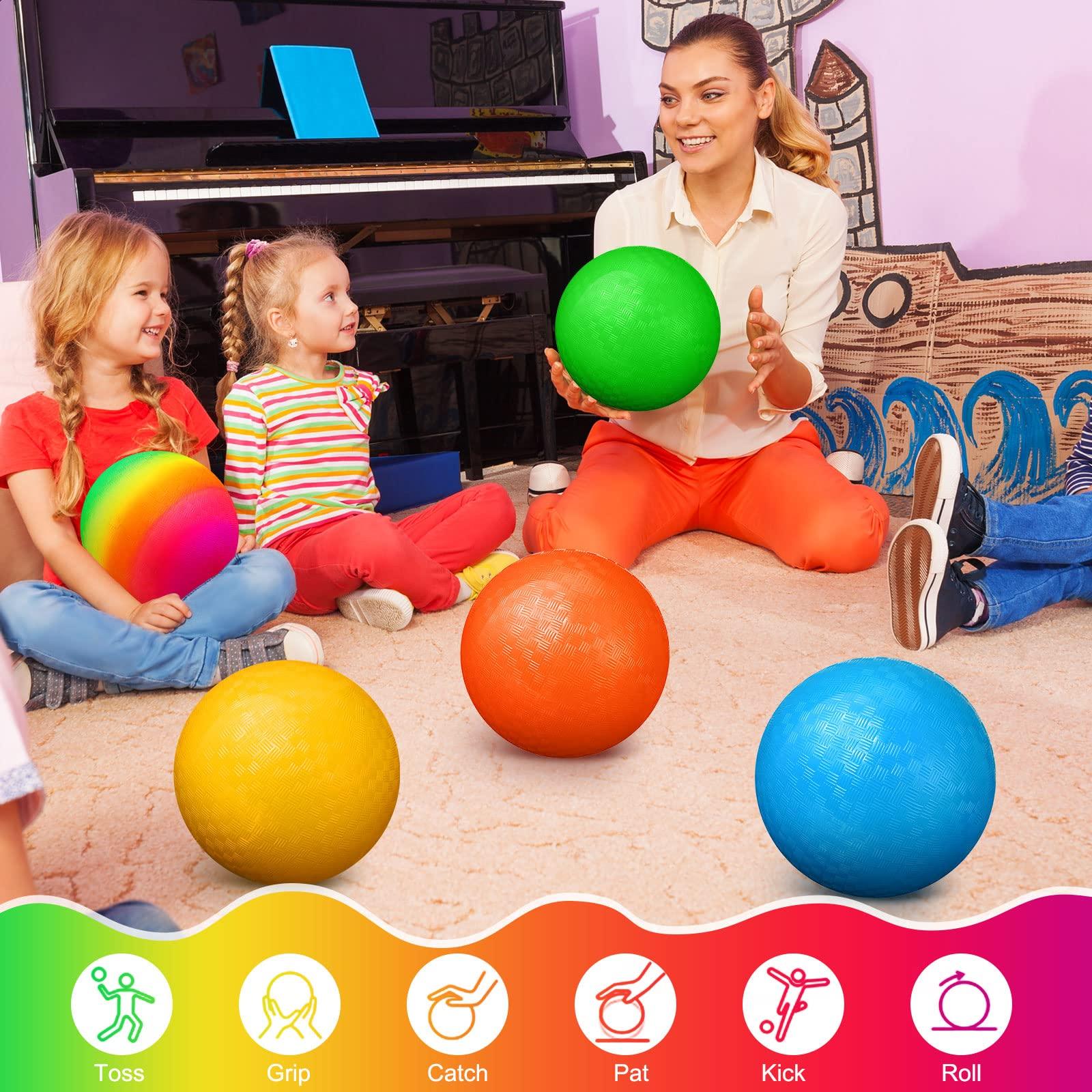 Vinsot 12 Pack 8.5 Inch Playground Balls Kickball Bulk, Bouncy Balls for Kids Inflatable Bouncing Handball with Hand Pump for Indoor Outdoor Games - Image 5