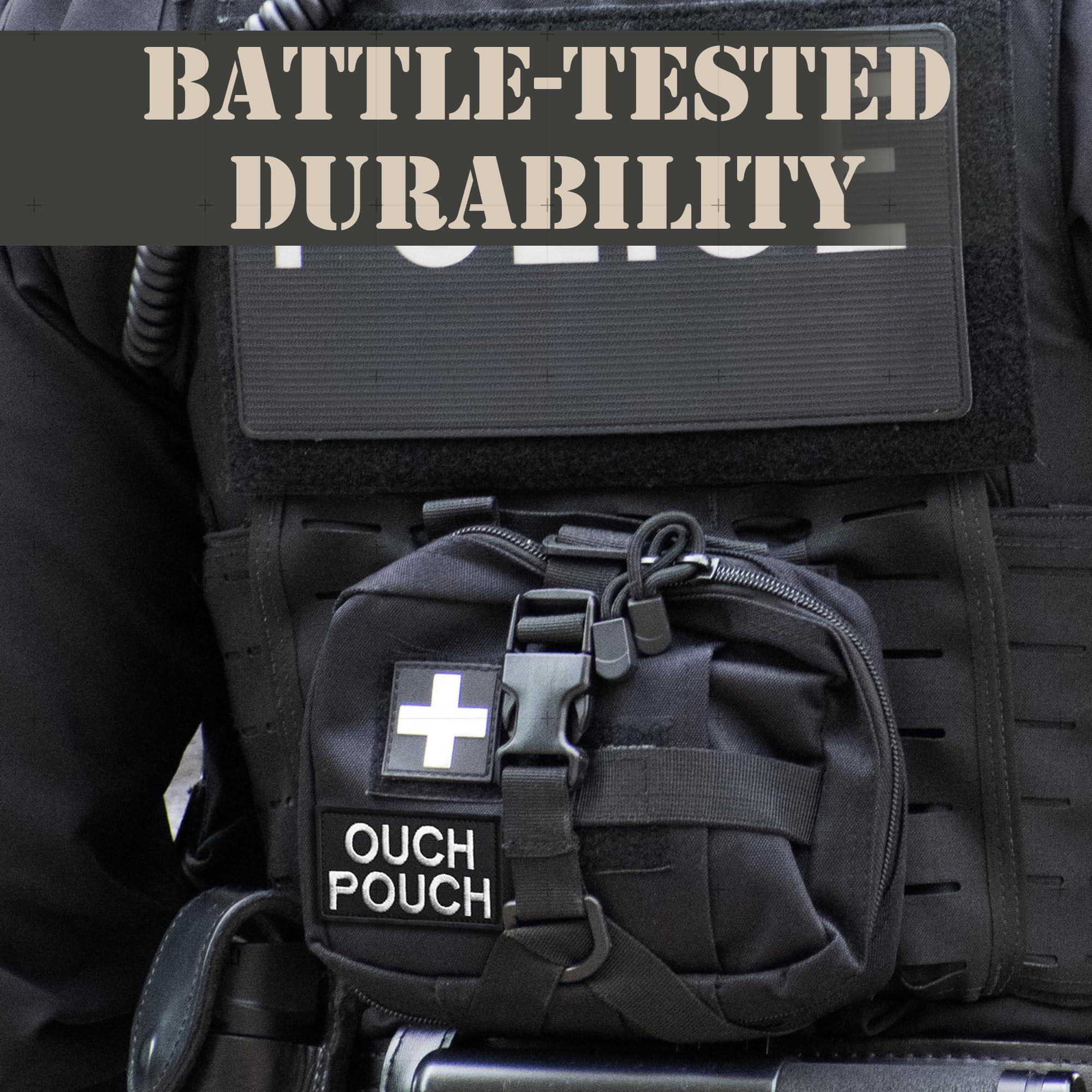 Bluyellow 2Pcs Ouch Pouch Patch, Embroidered Hook and Loop Medical EMS First Aid Patch for Backpack, Tactical Vest, Ifak Pouch, First Aid Kit Bag, Dog Vest, MOLLE, Black, 2x3 Inches - Image 3