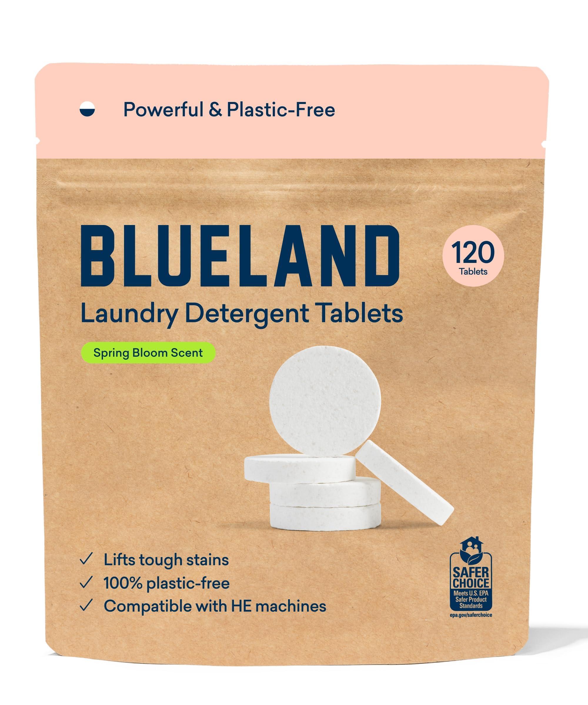 BLUELAND Laundry Detergent Tablets, 120 Count, Spring Bloom Scent, Plastic-Free Eco-Friendly Pods, Sheets, Liquid Alternative - Natural, Gentle, Non Toxic