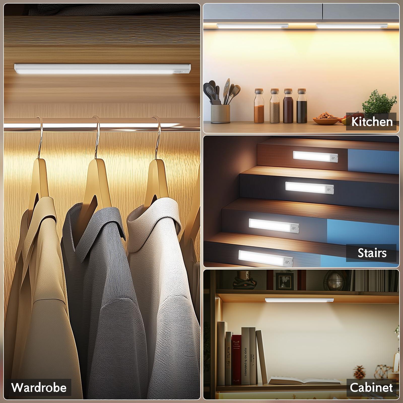 Under Cabinet Lighting Wireless, 4Pack Motion Sensor Light Indoor with 3 Color Temps, Dimmable Closet Lights Battery Operated, LED Magnetic Light, Rechargeable Under Counter Lights for Kitchen Home - Image 6