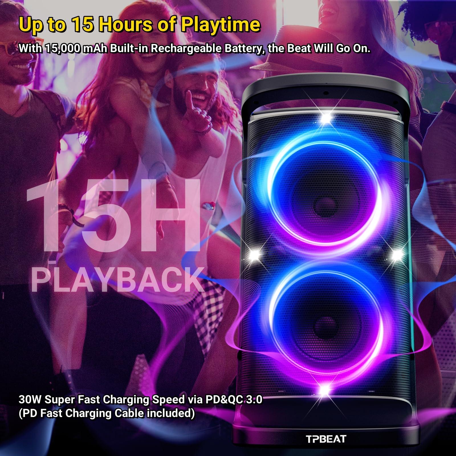 QxbJoy Portable Bluetooth Party Speaker: 160W Peak Powerful Loud Sound Deep Bass Wireless Boombox Large Subwoofer 15 Hours Battery Life Fast Charging with Led Light Show for Outdoor Camping Backyard - Image 5