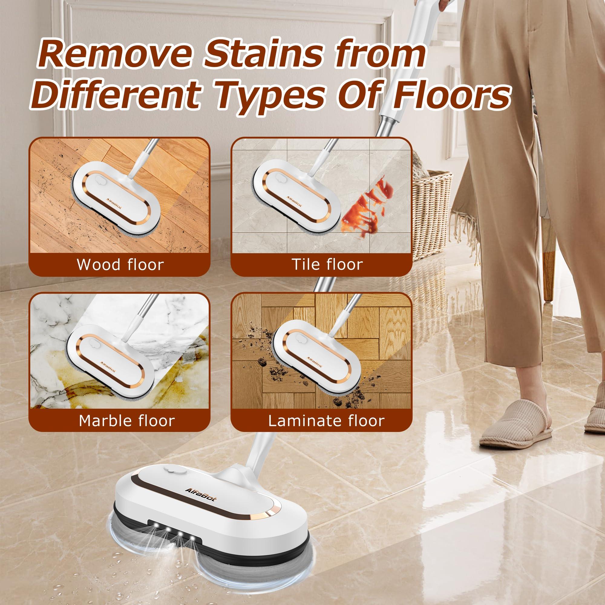 Electric Mop, AlfaBot S2 Cordless Spin Mop for Floor Cleaning, with LED Headlight and Sprayer/400ML Big Tank/60 Mins Runtime, Lightweight Floor Scrubber for Hardwood Floors, Tile, Laminate - Image 5