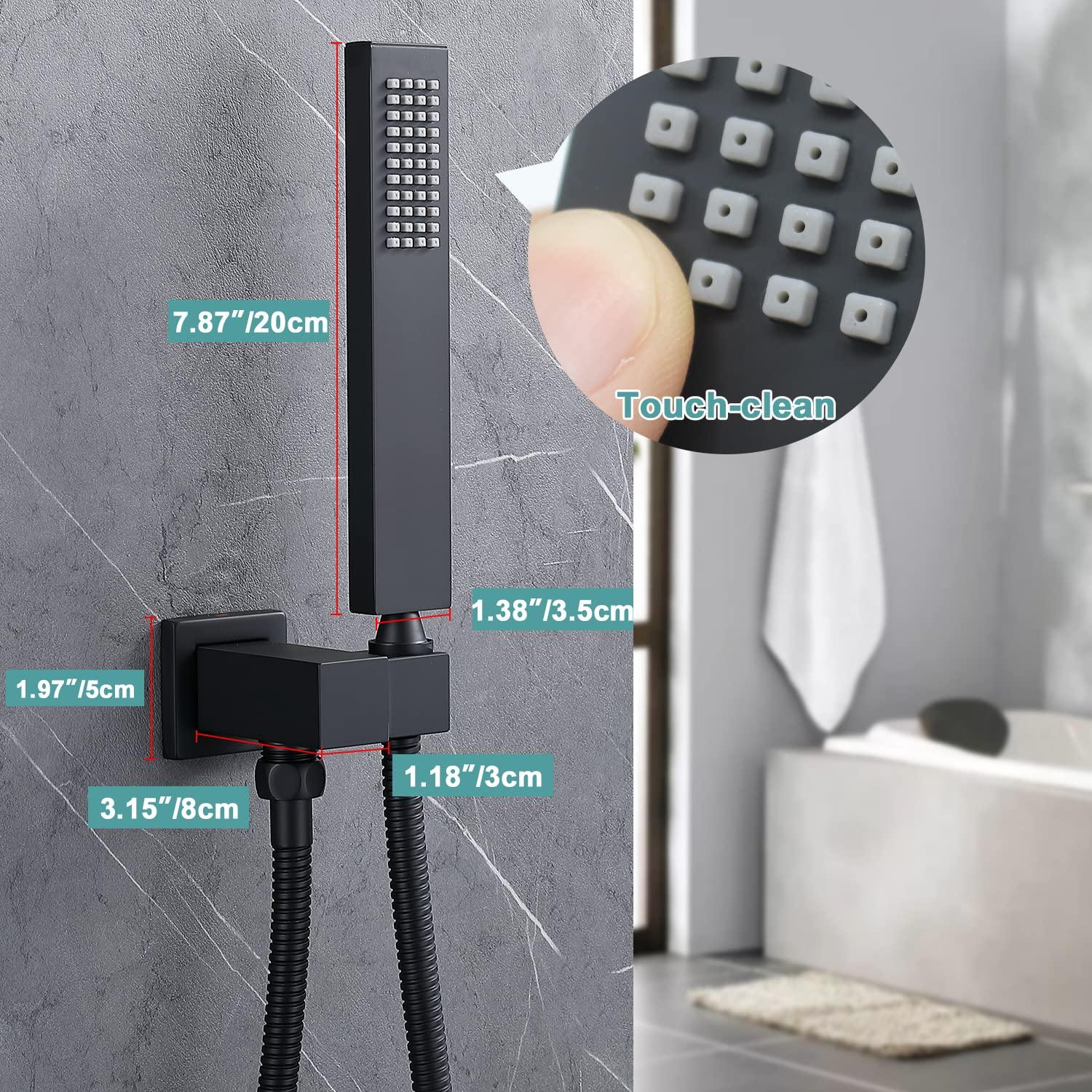 ENGA Bathroom Square Matte Black Solid Brass Hand Held Shower Head With Wall Connector and Hose System Wall Mount Handheld Showerheads Set - Image 2