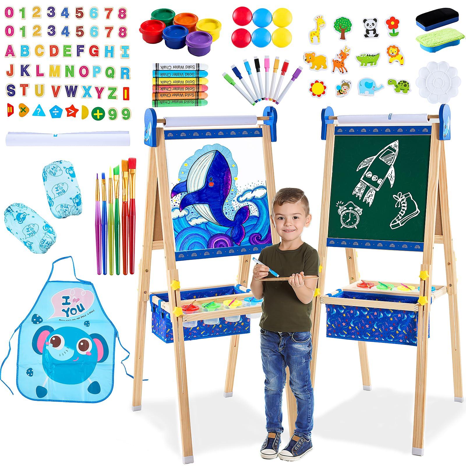 Art Easel for Kids Easels for Toddlers, Double-Sided Adjustable Magnetic Chalkboard Whiteboard, Wooden Painting Easel with Paper Roll, Foldable Standing Drawing Easel for Toddlers Boys Girls Ages 3-12 - Image 8