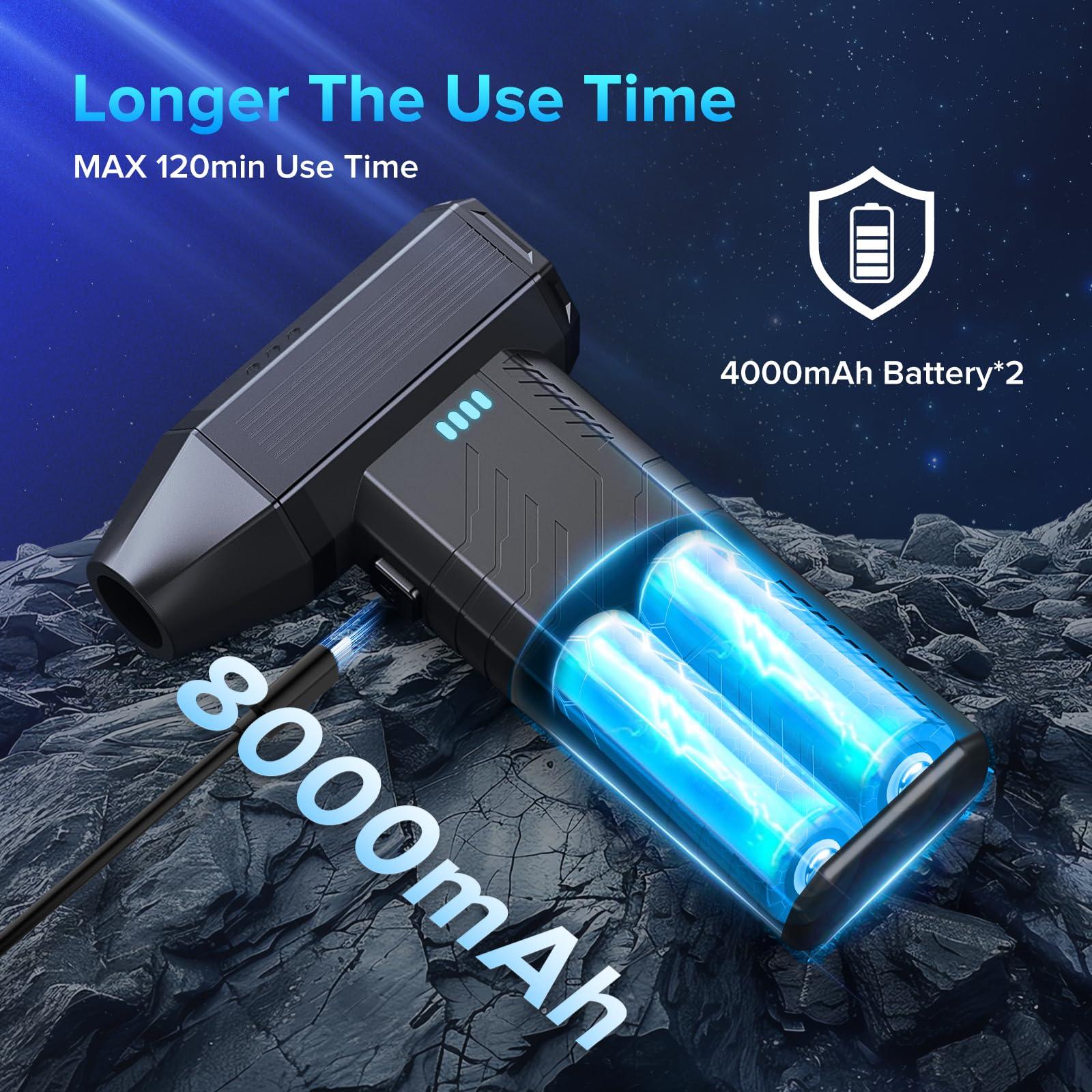 Compressed Air Duster, 8000mAh 130,000 RPM Keyboard Cleaner, Replace Compressed air can, Computer Accessories for Outdoors, PC, Electronics, Snow and Car Dust Off(Deep Black) - Image 6