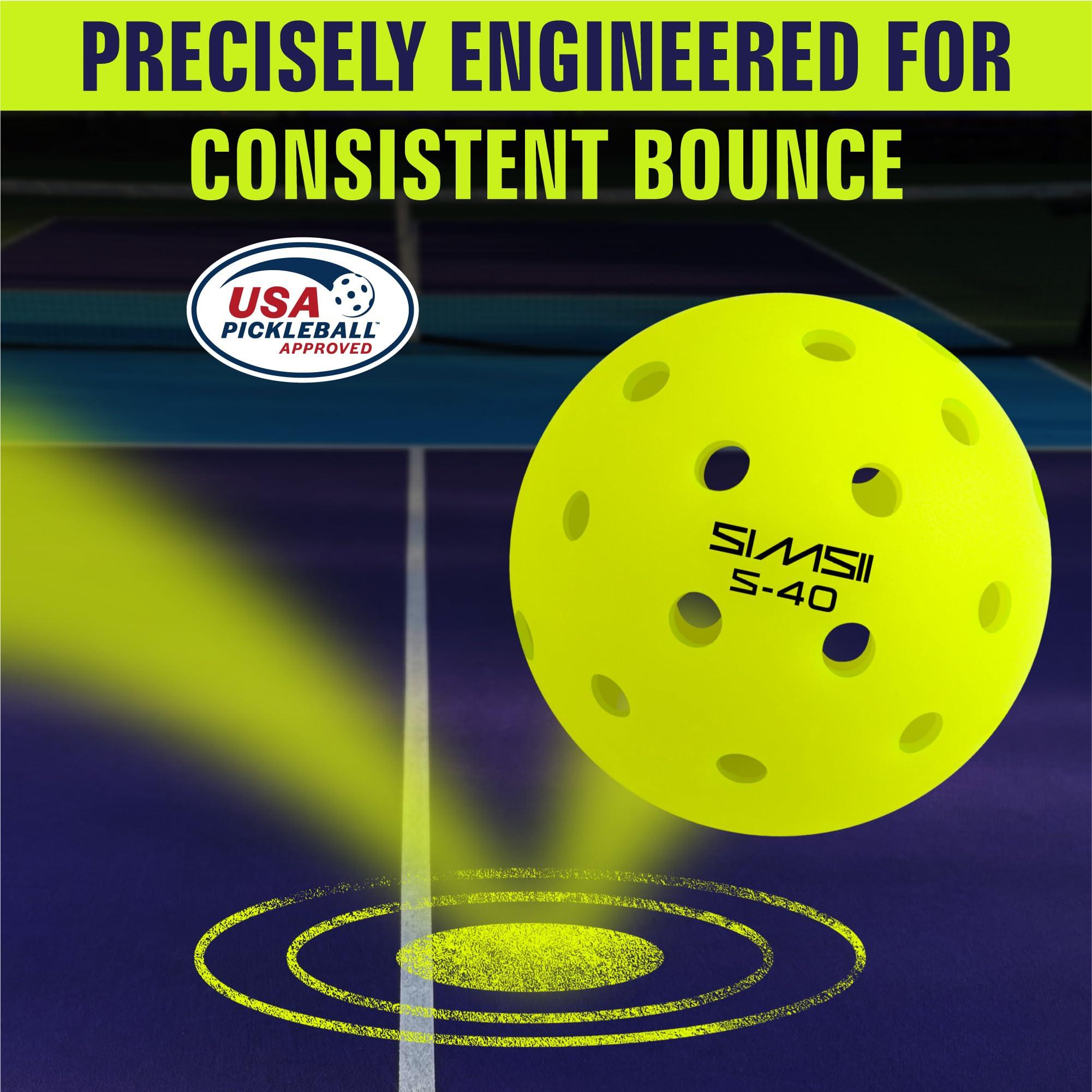 SIMSII S-40 Outdoor Pickleball Balls - 40 Holes, Approved by The USAPA - Durable PE Material, Seamless Construction, Tournament Grade, 3/12/40/100 Pack - Pickleballs - Image 5