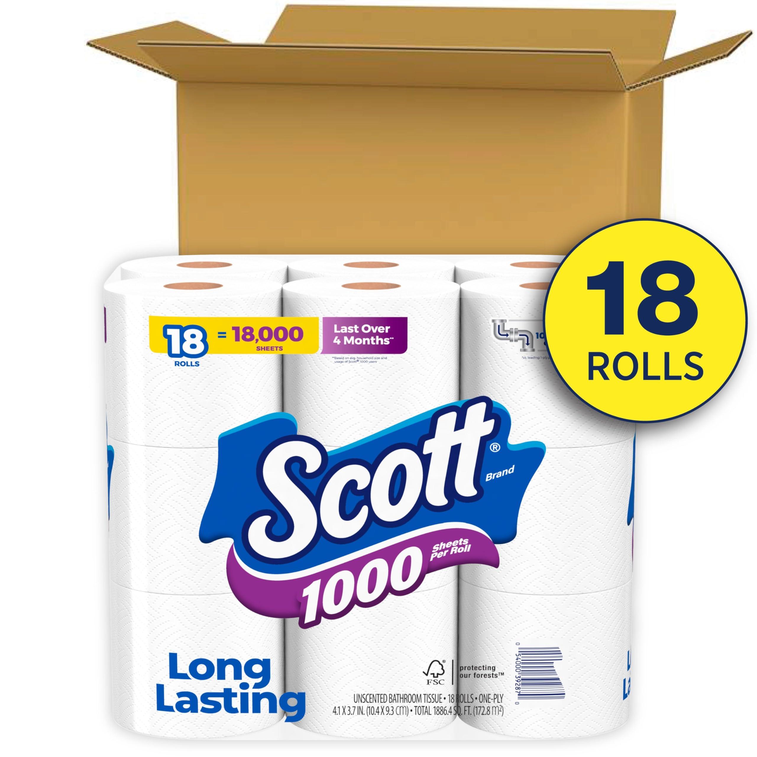 Scott 1000 Toilet Paper, 18 Rolls, Septic-Safe, 1-Ply Toilet Tissue - Image 2