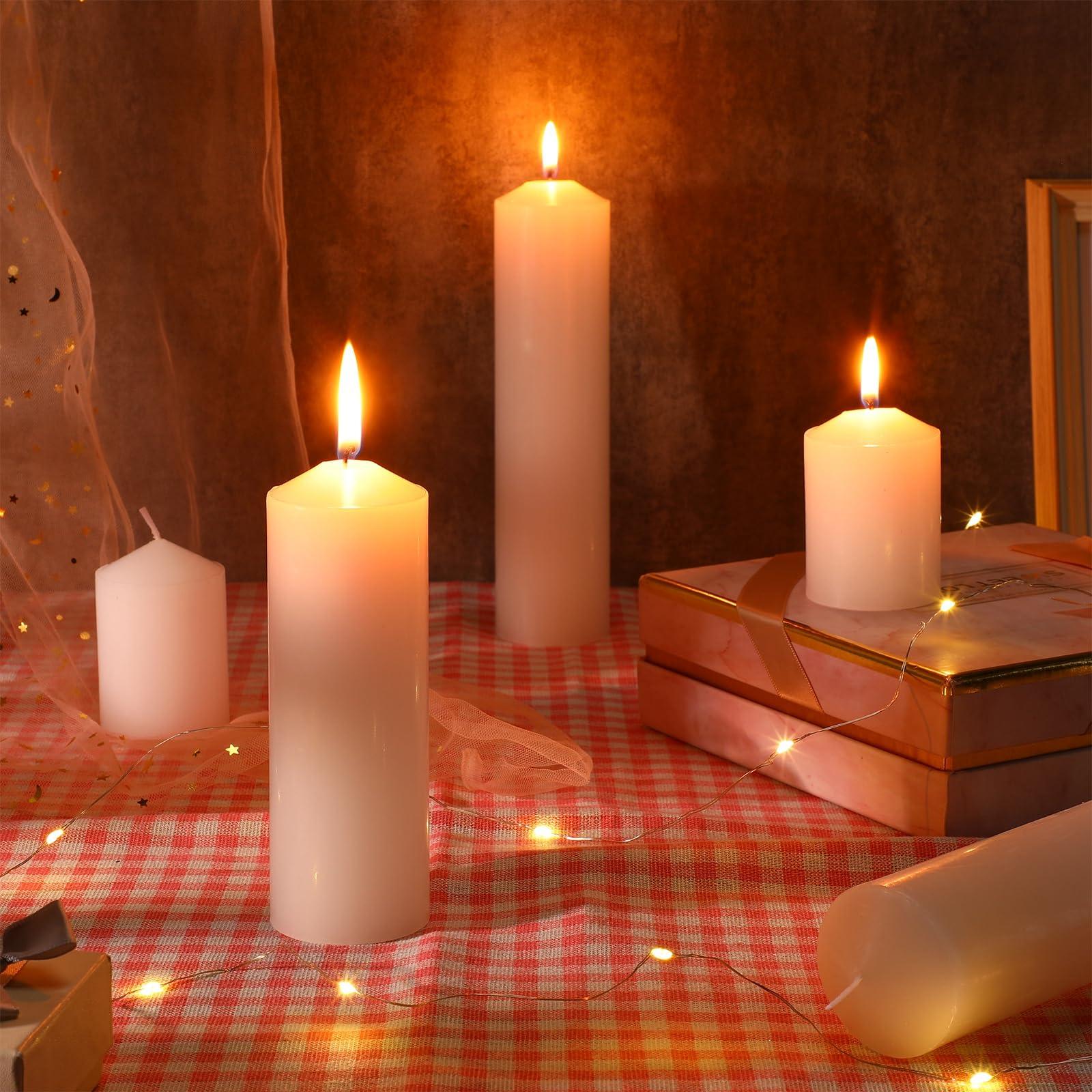 MTLEE 36 Pcs Pillar Candles Bulk Set of 3 Long Burning Wax Pillar Candles 2 in x 3, 6, 8 Inch Dripless Unscented Smokeless for Wedding Party Spa Lantern Fireplace Home(White) - Image 2