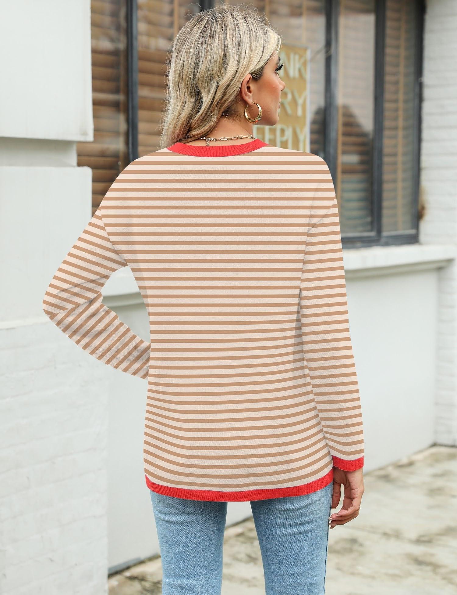 LUYAA Women's Casual Pullover Sweaters Striped Long Sleeve Crewneck Knit Loose Fall&Winter Tops - Image 4
