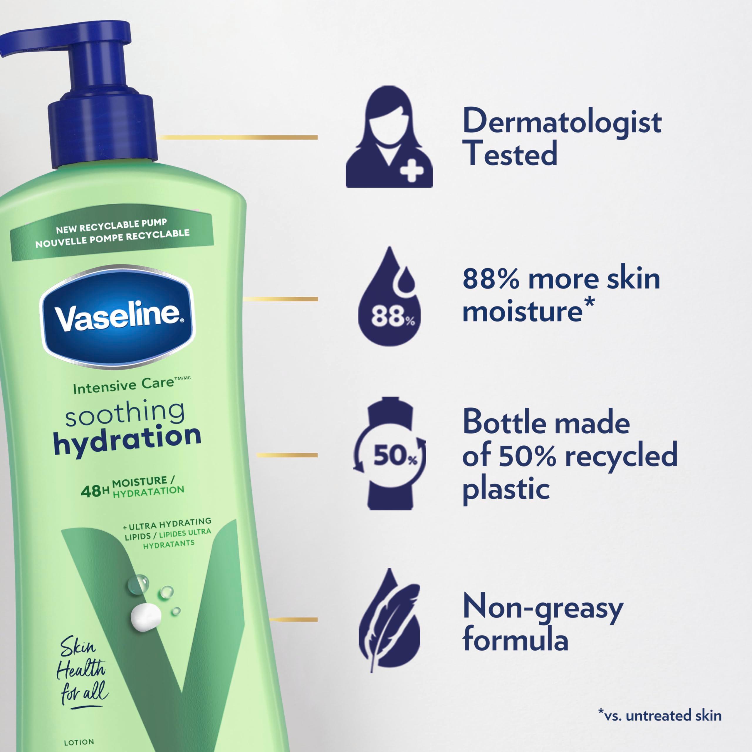 Vaseline Intensive Care Body Lotion for Dry Skin Soothing Hydration Lotion Made with Ultra-Hydrating Lipids + 1% Aloe Vera Extract to Refresh Dehydrated Skin 20.3 oz, Pack of 3 - Image 4