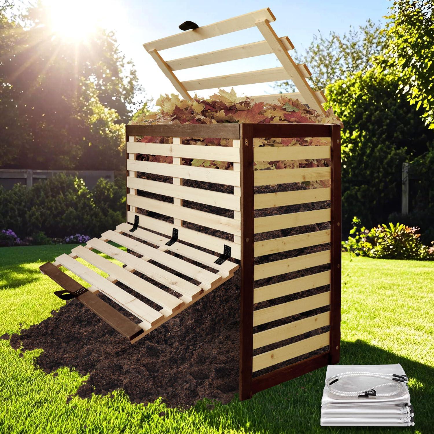 DOLEMODUO Wood Composter Bin, 95 Gallon Compost Bin Outdoor with Front and Top Door, Large Capacity Composter Box for Backyard, Garden, Patio