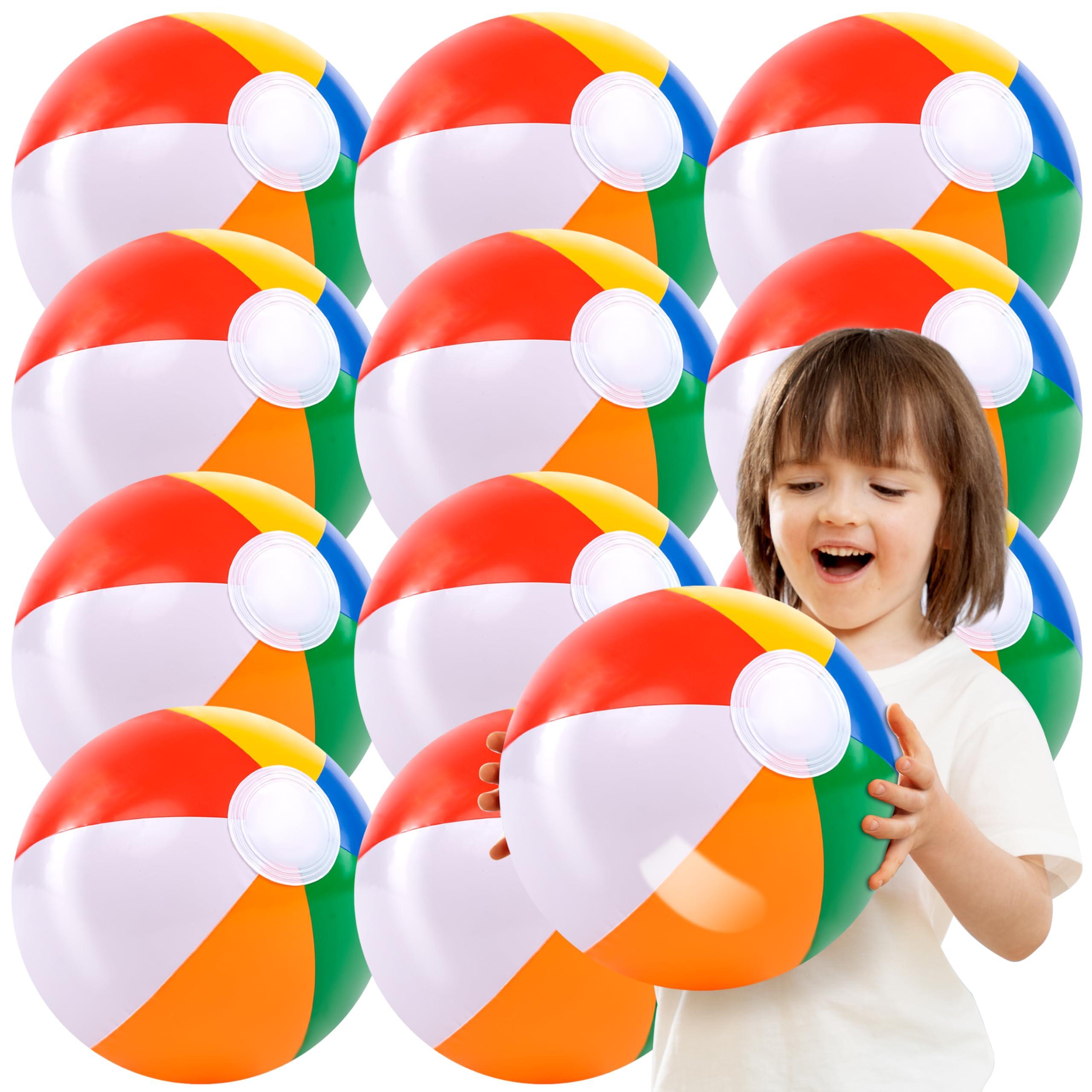 JOYIN 12 Packs 16" Inflatable Beach Balls, Large Rainbow Beach Balls Bulk for Pool Parties, Kids and Adults Summer Pool Party Toys, Beach Toys, Party Favors(16'')