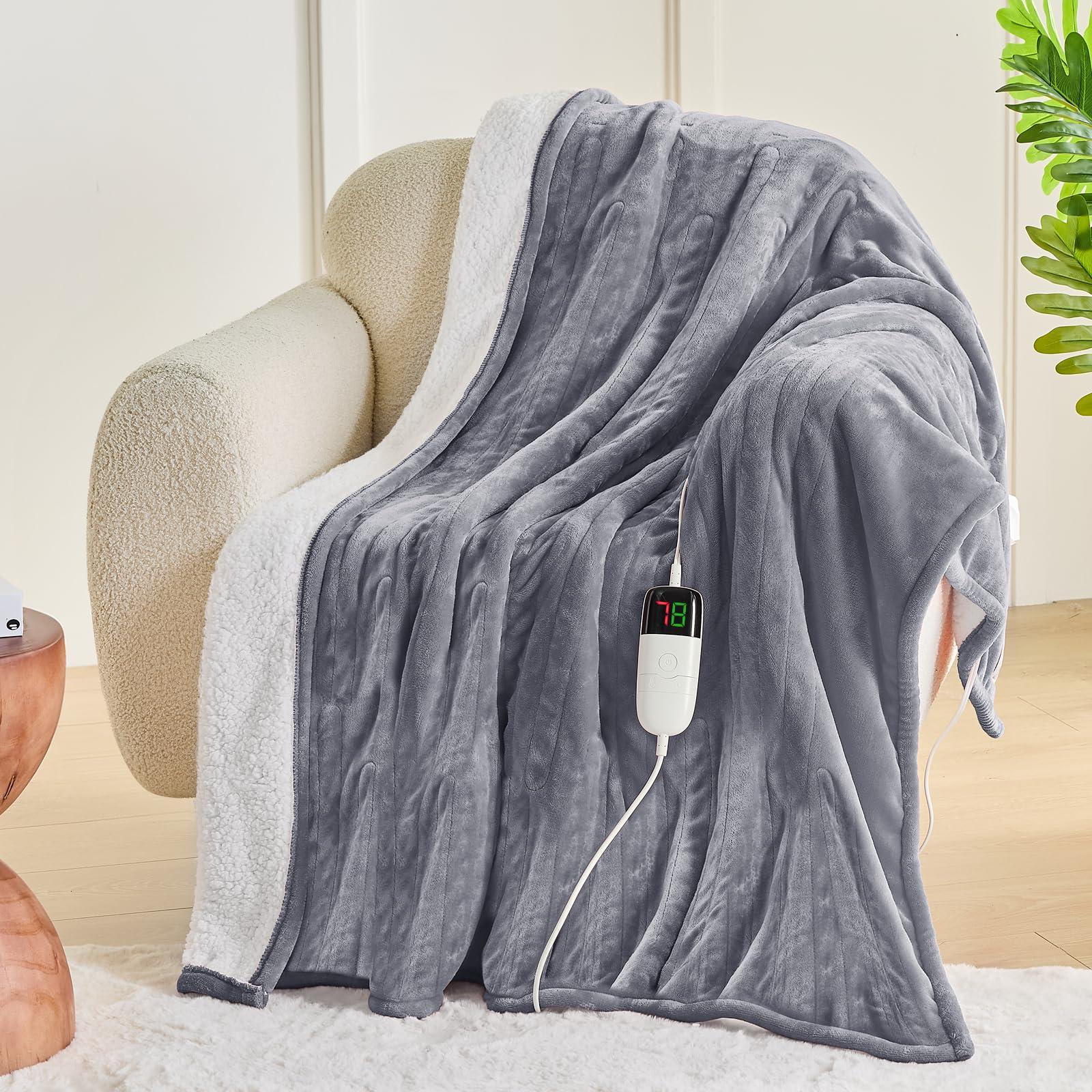 greenoak Heated Blanket Electric Throw 50"X60", Heating Blanket with 10 Heat Levels 1/2/4/6/8 Hours Auto-Off Overheat Protection, Flannel Sherpa Soft Warm Heater, ETL Certified Misty Grey - Image 2