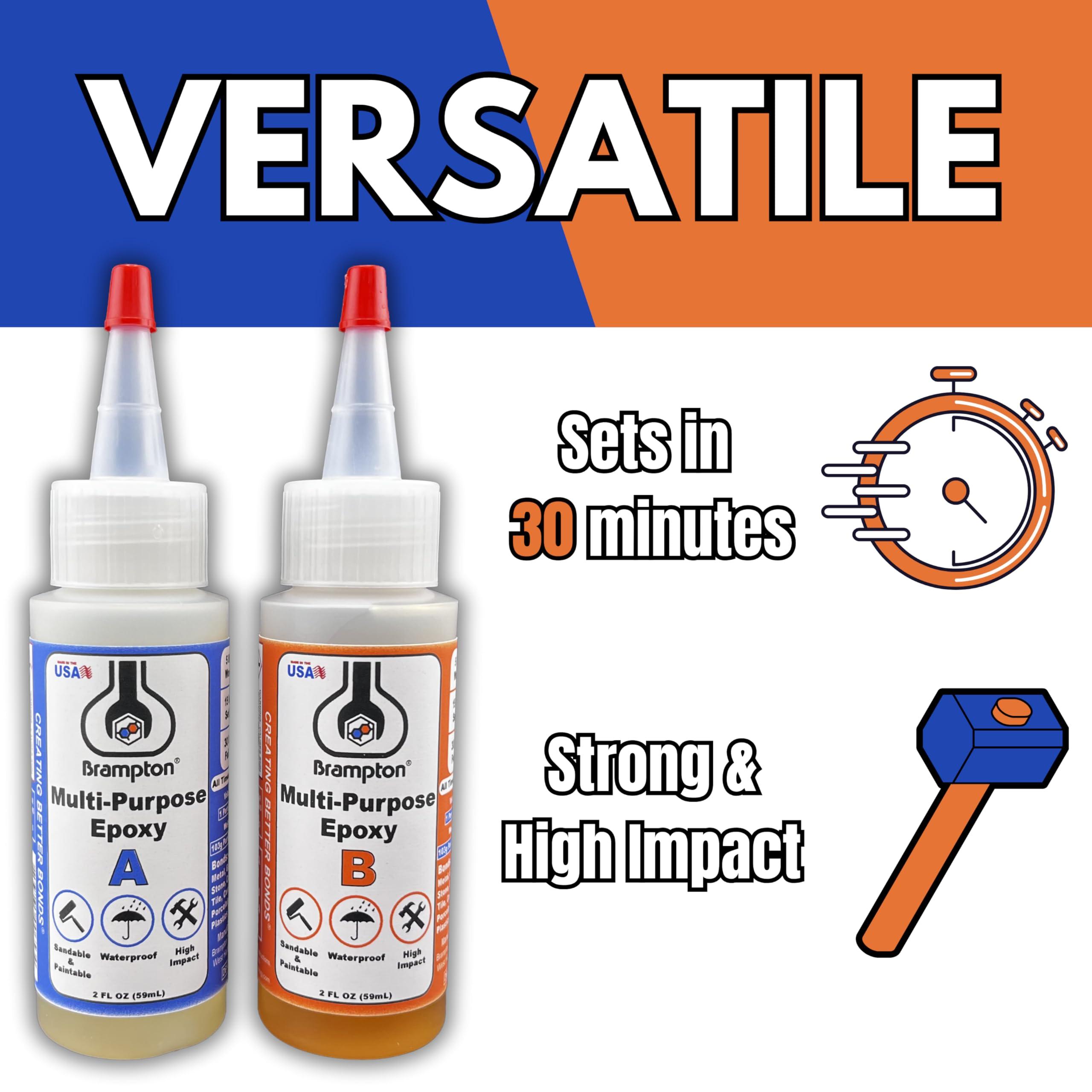 Brampton Multi-Purpose Epoxy, Quick 30-Minute Set, Waterproof 2-Part Epoxy Glue Kit for Tile, Metal, Ceramic, Glass, Wood, Stone, Strong Bonding, Sandable, Paintable Resin, Easy 1:1 Mix, 4 oz - Image 2