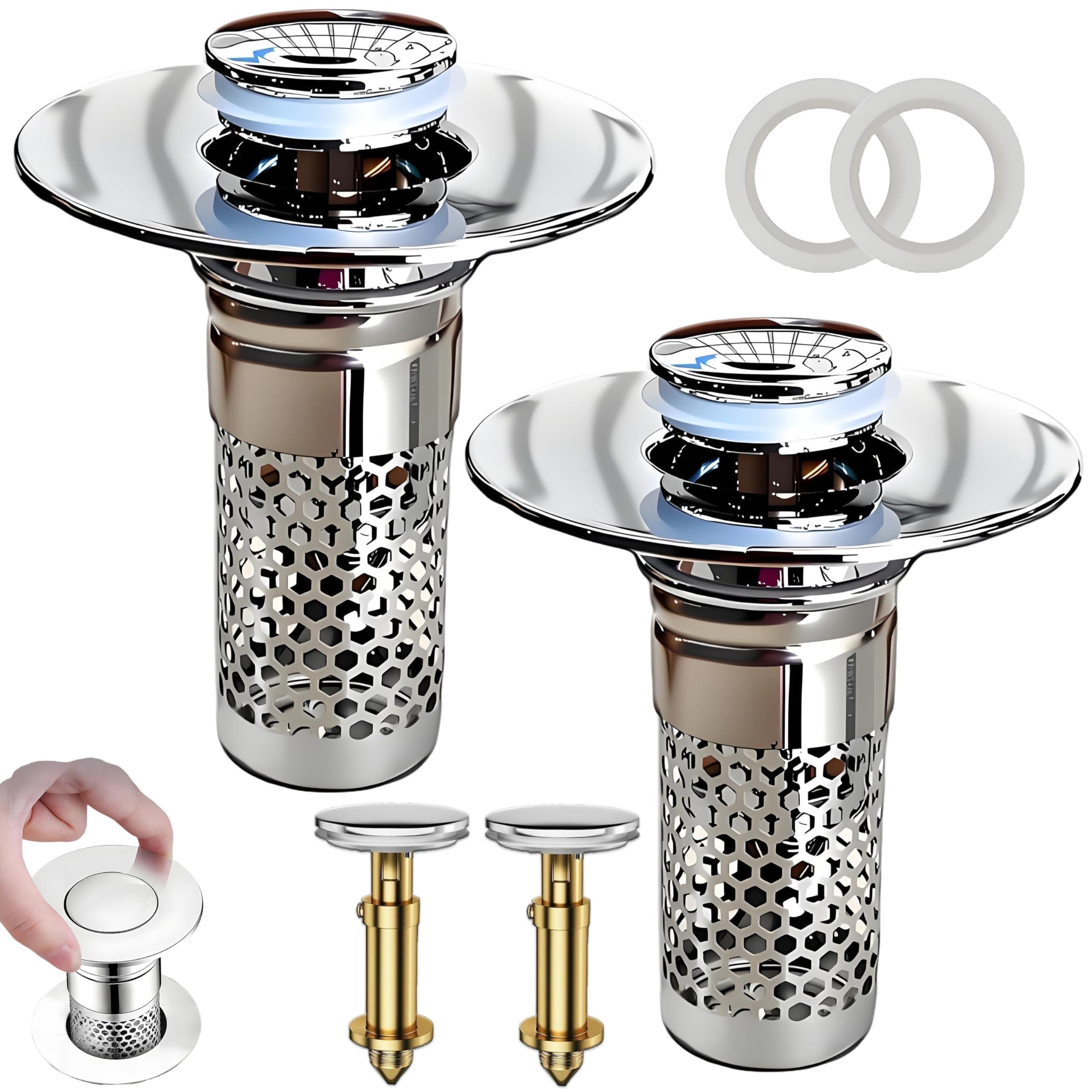 2PCS Bathroom Sink Drain Strainer,Stainless Steel Bathroom Drain Filter,Drain Plug Filter,Hair Catching Sink Drain,Floor Drain Filter,Bathroom Drain Sink Stopper. (Silver-b)