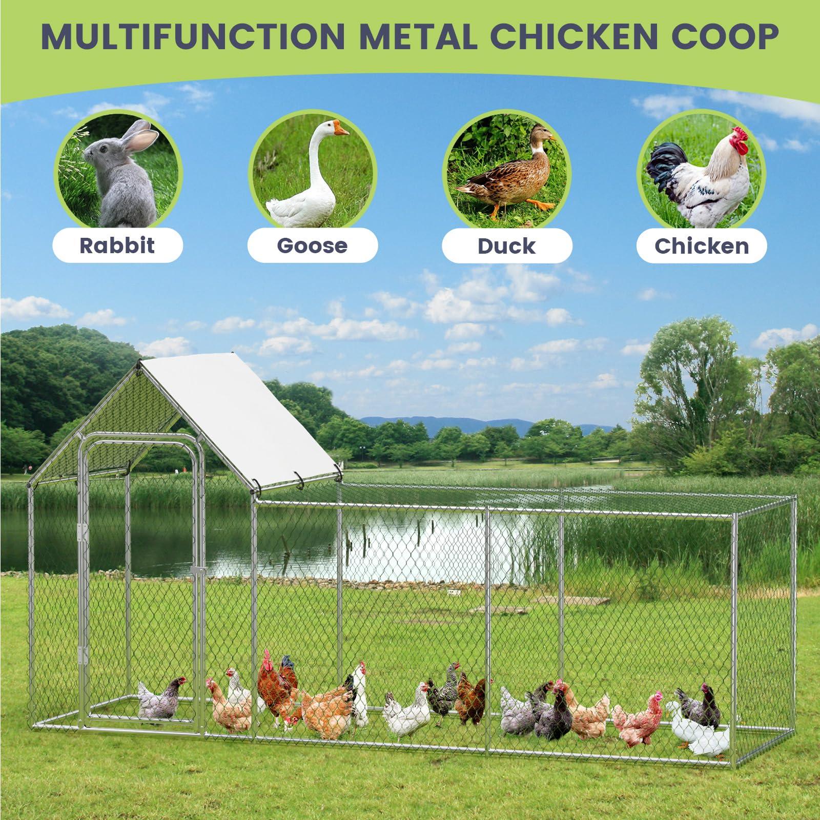 Chicken Coop, Large Metal Chicken Run, Outdoor Chicken Pen with Waterproof and Anti-UV Cover, Walk-in Chicken House with Lockable Door, for Yard, Farm Use, 10' W x 3.3' D x 5' H - Image 8