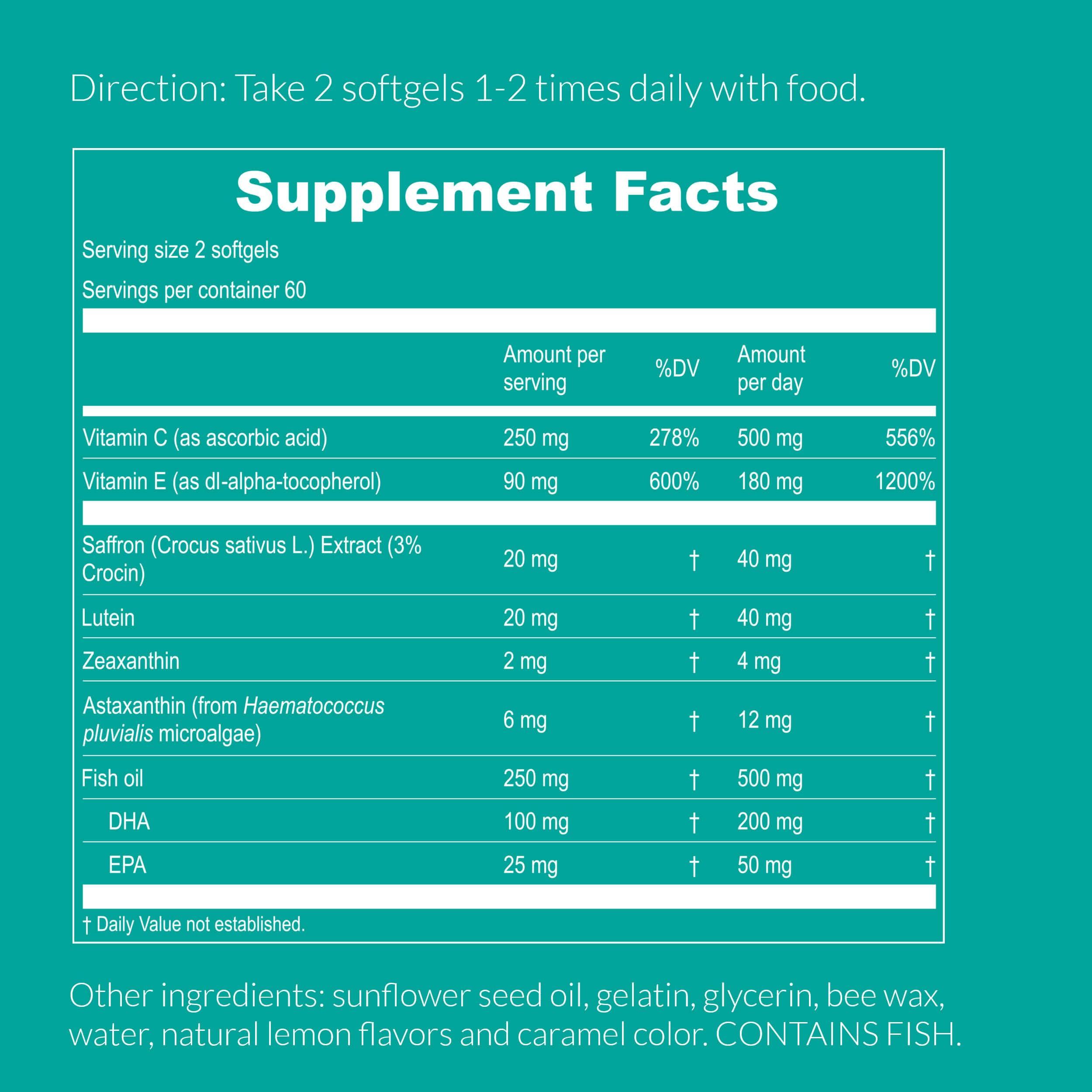 UpNourish AREDS 2+ - Advanced Eye Vitamin Supplement for Macular Health and Dry Eye - Lutein, Zeaxanthin, Saffron, Astaxanthin & DHA - Supports Eye Strain, Pressure, Night Vision - 120 softgels - Image 3