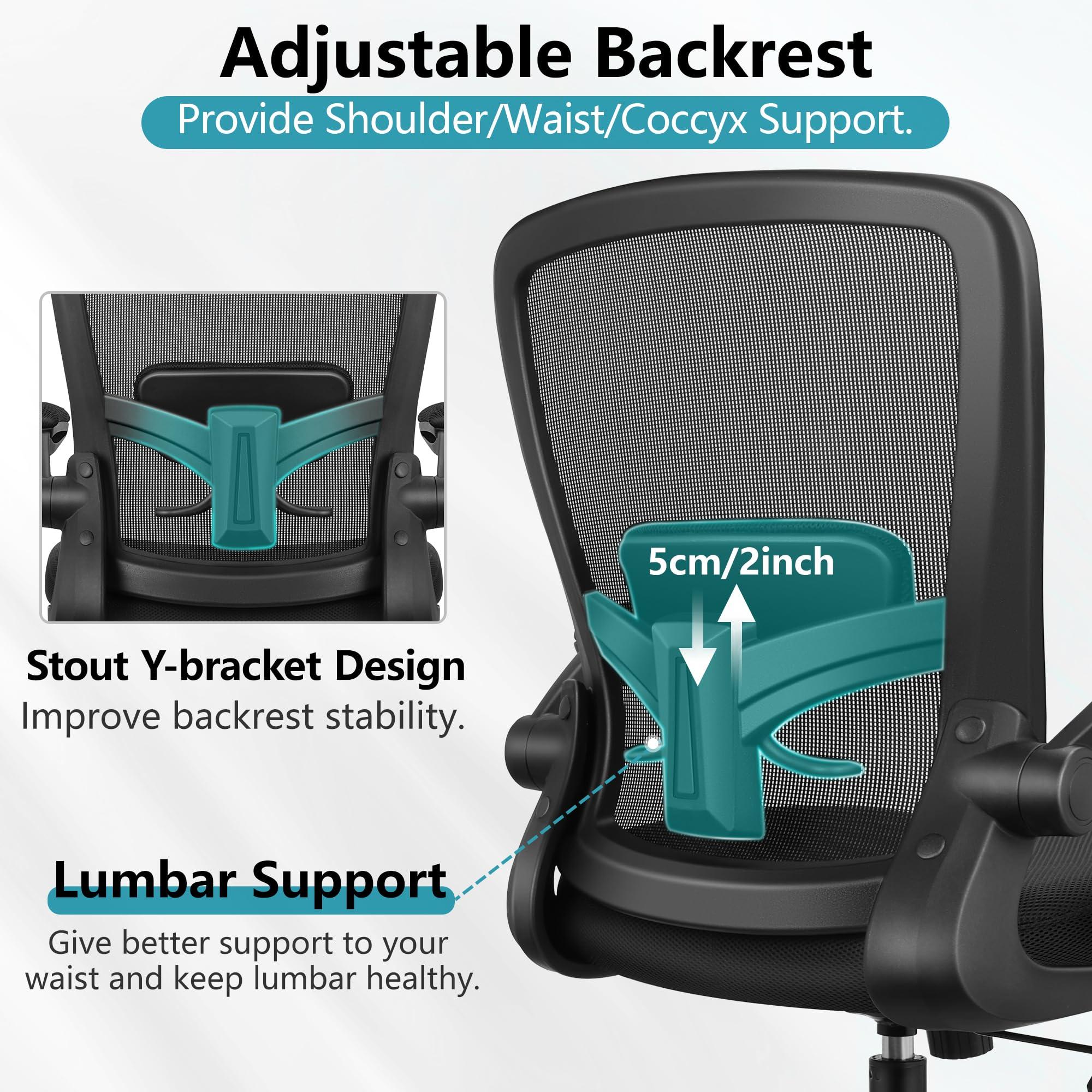 FelixKing Office Chair, Ergonomic Desk Chair Breathable Mesh Chair with Adjustable High Back Lumbar Support Flip-up Armrests, Executive Rolling Swivel Comfy Task Computer Chair for Home Office - Image 4