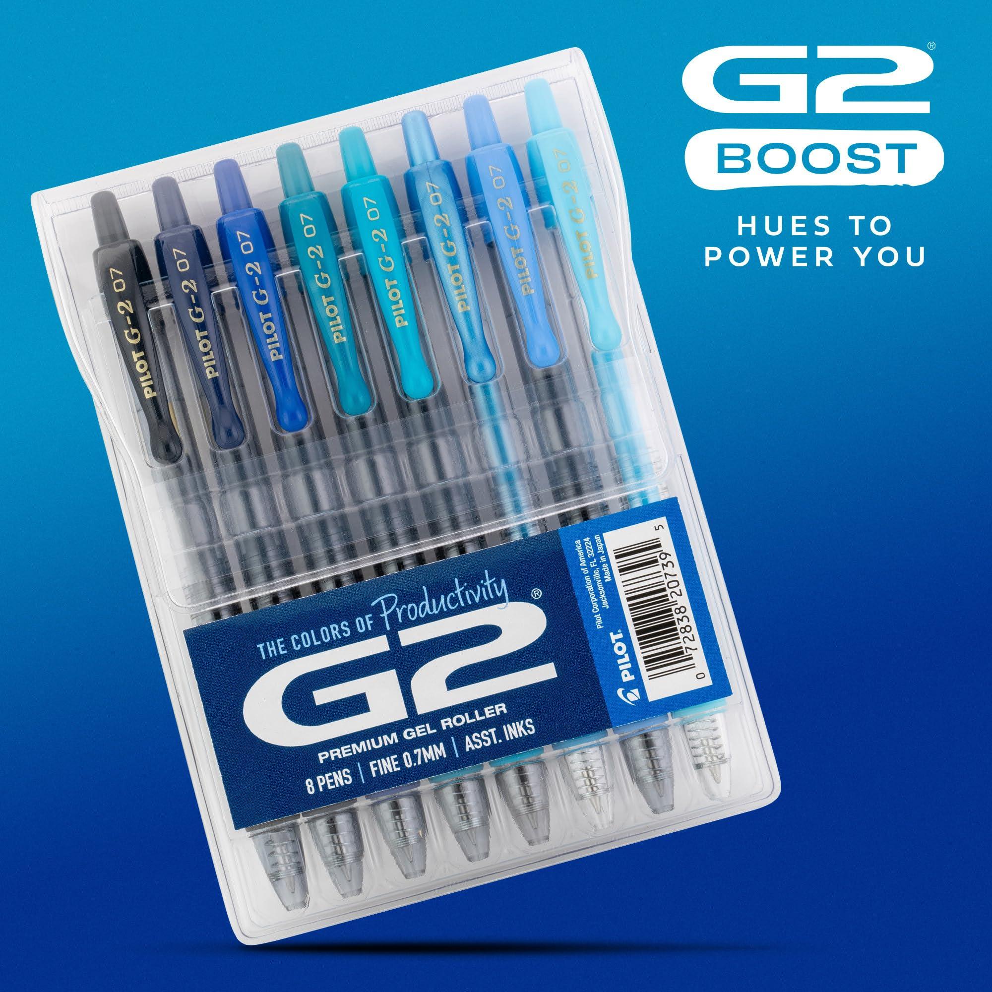 PILOT, G2 Premium Gel Roller Pens, G2 Boost Blues Pack, The Colors of Productivity, 8 Pack Pouch, Fine Point 0.7 mm, Assorted - Image 2