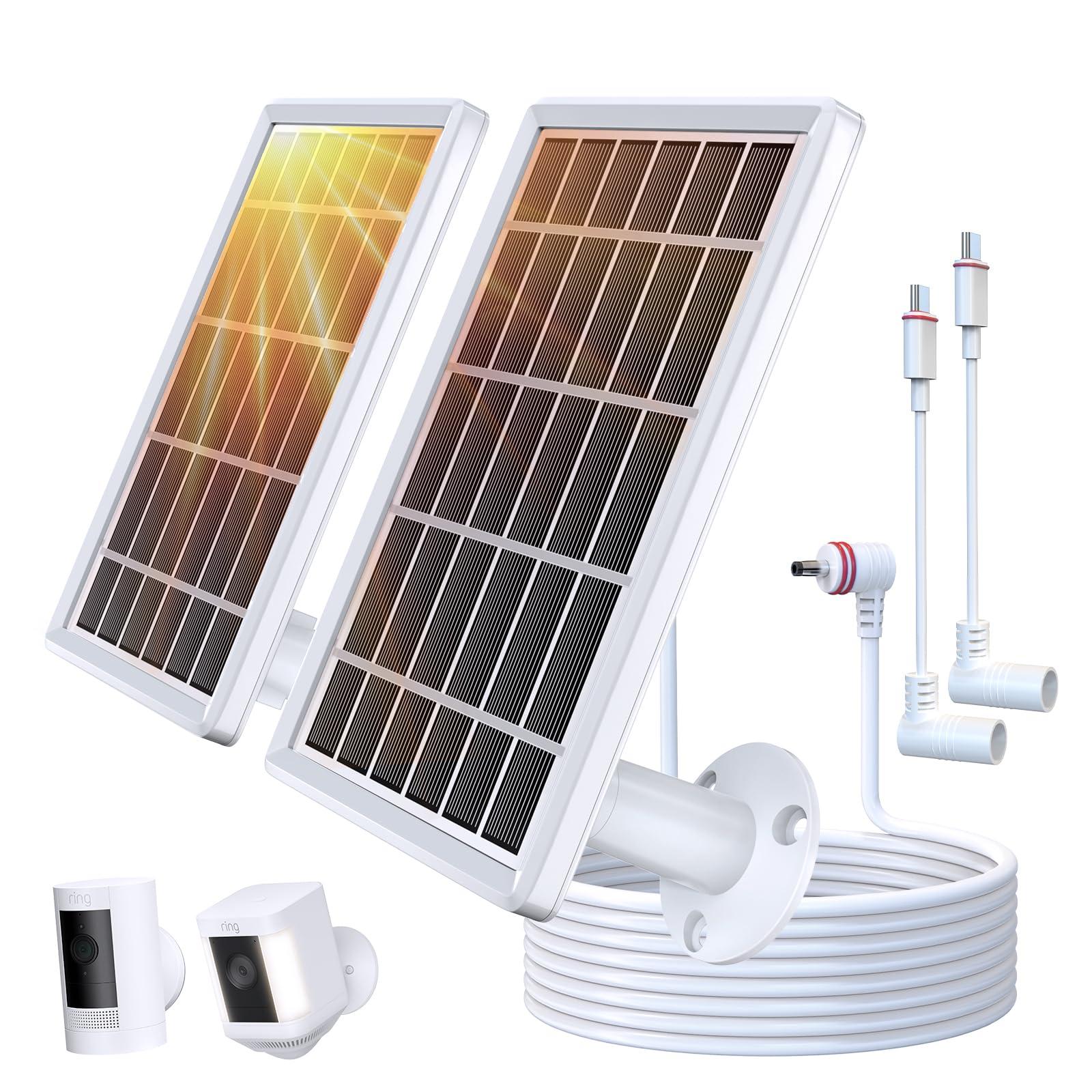 Solar Panel Charger for Ring Camera, Camcorder Solar Charger Compatible with Ring Stick Up Cam, Stick Up Cam Pro Battery, Spotlight Camera Plus Battery, Spotlight Cam Pro, 3W, 2 Pack