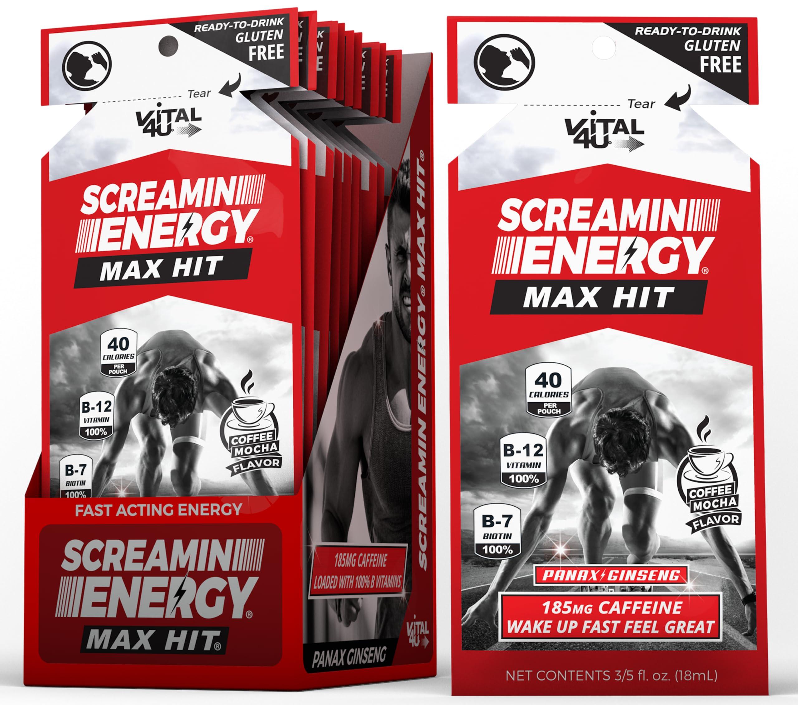 Screamin Energy Max Hit - Energy Shots Extra Strength with Ginseng & Caffeine - 100% B-1, B-2, B-3, B-6, B-7 and B12 Coffee Mocha, 24 Count - Image 2