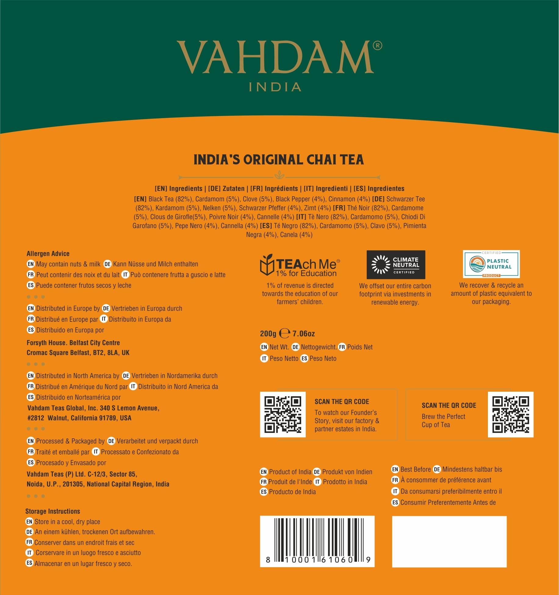 VAHDAM, India's Original Masala Chai Tea Bags (100 Count) No Added Flavoring | Blended w/Exotic Spices | Whole Leaf Tea Bags | Resealable Ziplock Pouch - Image 9
