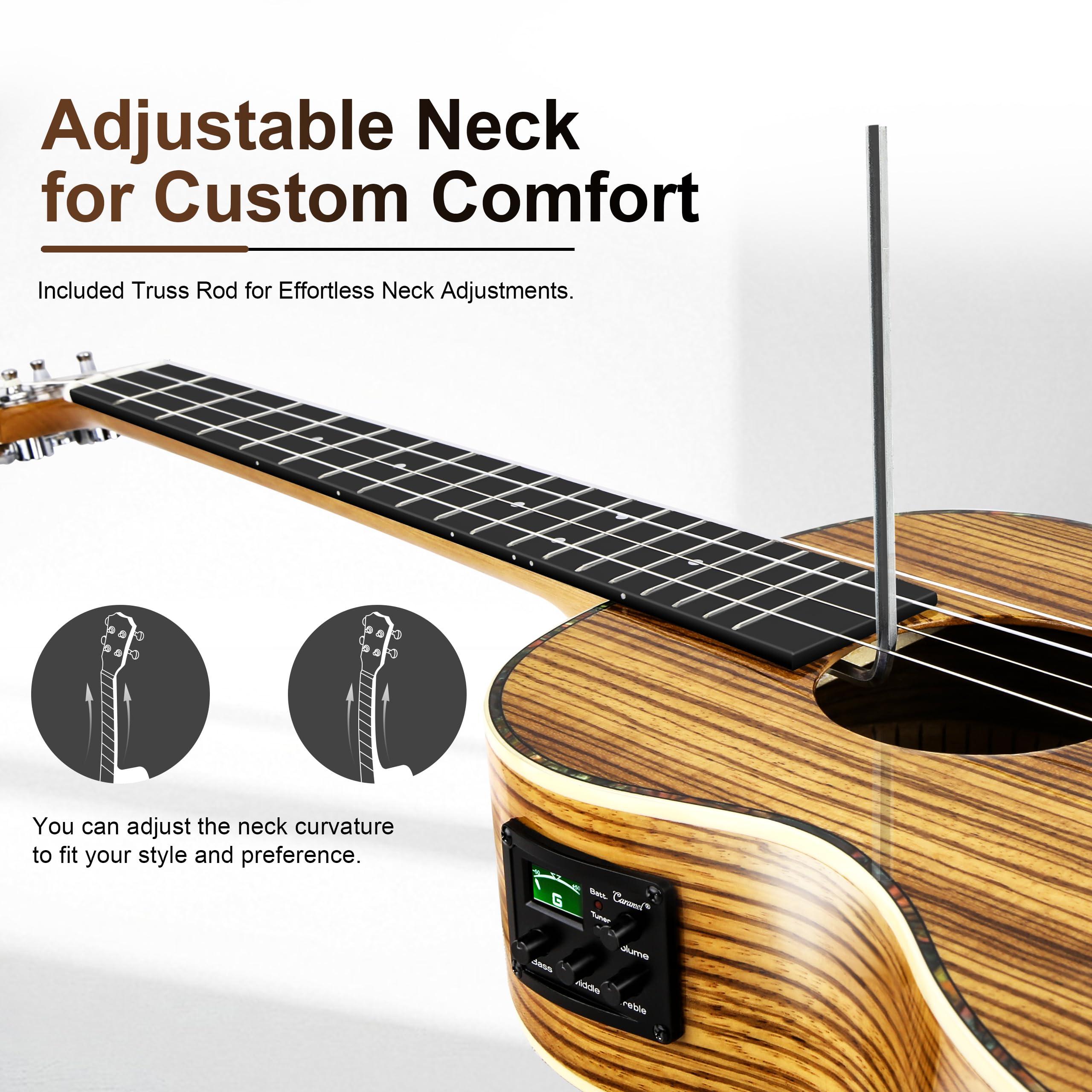 Caramel 30 inch CB103 Zebra wood High Gloss Baritone LCD color display Electric Ukulele Professional Ukelele Kit Beginner Travel Guitar Starter Pack Bundle, Padded Gig Bag, Strap Set - Image 5
