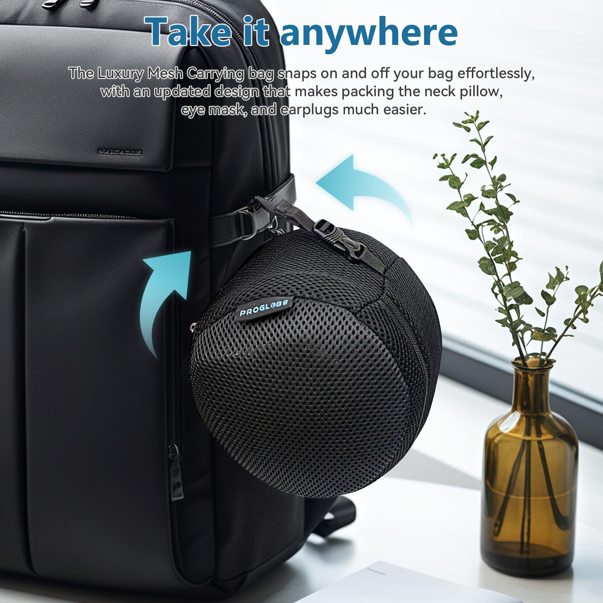 Proglobe Travel Neck Pillows for Airplanes, Sleeping Essentials for Long haul Flights, 360° Head Support, Car and Airplane Kit with 3D Contoured Eye Mask, Earplugs and Luxury Mesh Bag (Adult, Grey) - Image 6